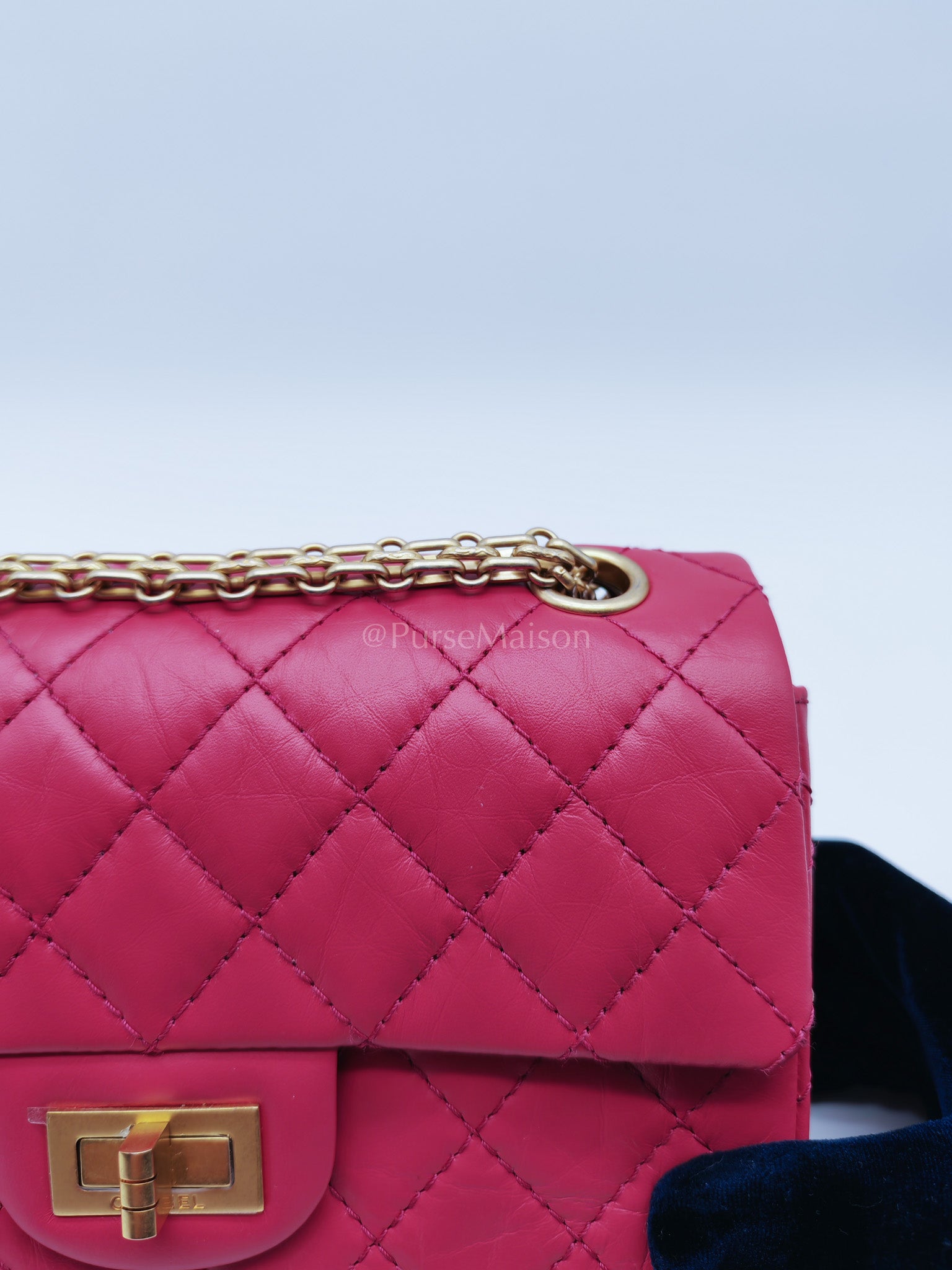 Reissue 2.55 Single Flap Mini Pink Calfskin Distressed Leather in Aged Gold Hardware(Microchip) | Purse Maison Luxury Bags Shop