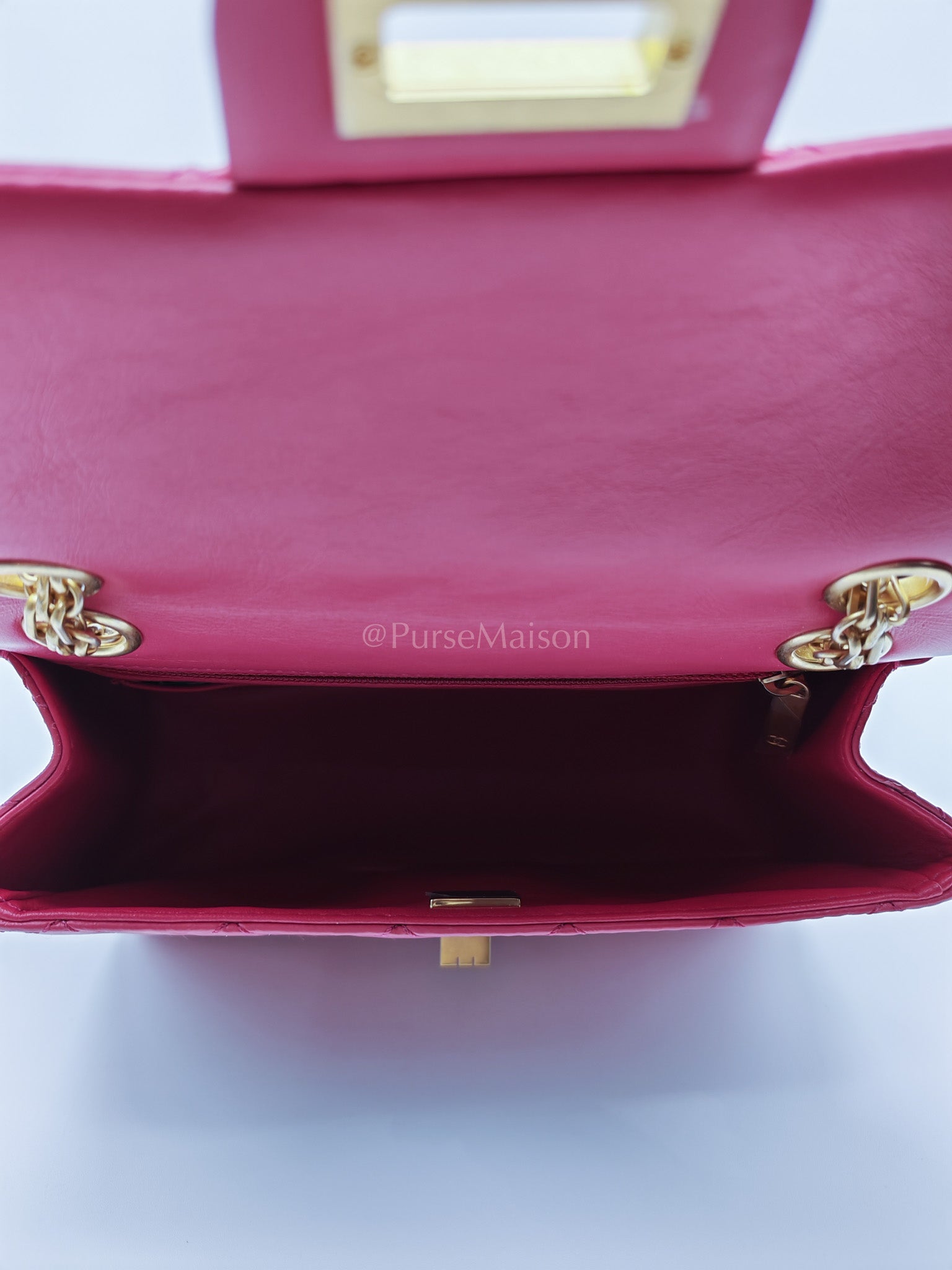 Reissue 2.55 Single Flap Mini Pink Calfskin Distressed Leather in Aged Gold Hardware(Microchip) | Purse Maison Luxury Bags Shop