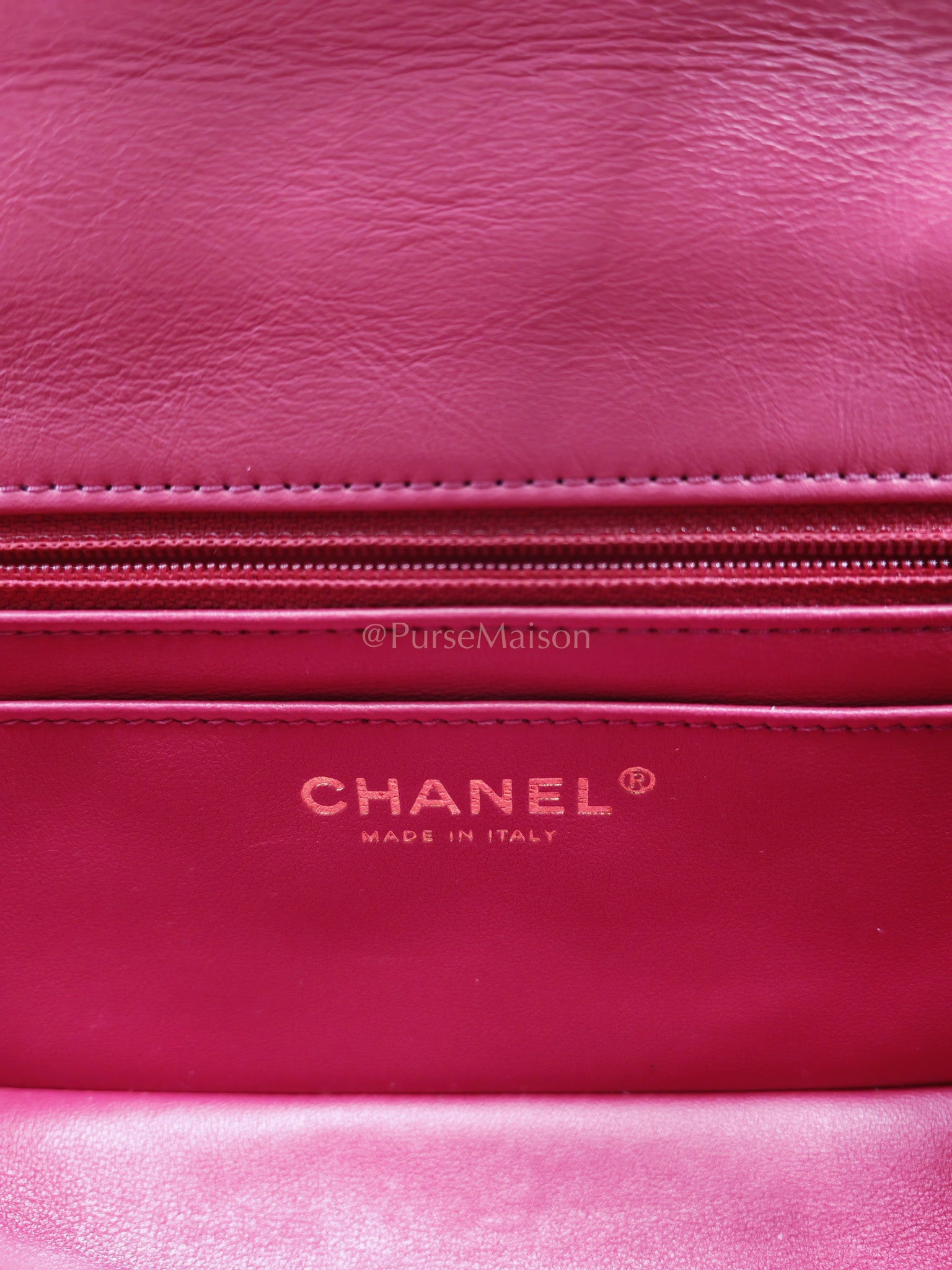 Reissue 2.55 Single Flap Mini Pink Calfskin Distressed Leather in Aged Gold Hardware(Microchip) | Purse Maison Luxury Bags Shop