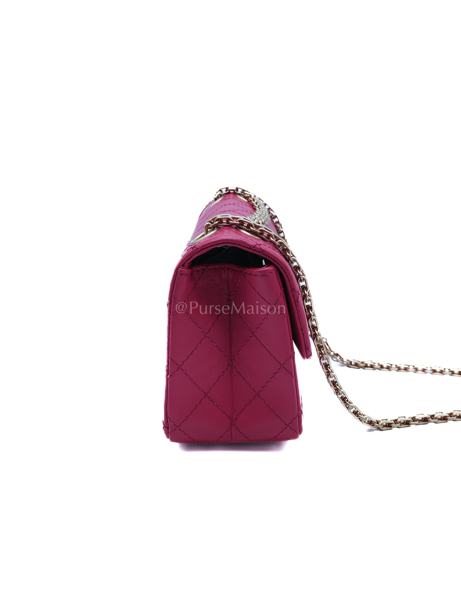 Reissue 2.55 Single Flap Mini Pink Calfskin Distressed Leather in Aged Gold Hardware(Microchip) | Purse Maison Luxury Bags Shop