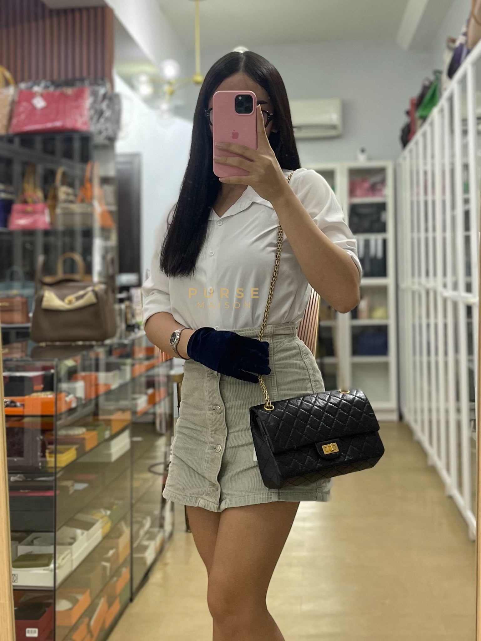 Reissue 2.55 Size 225 Small Black in Calfskin Distressed Leather (Microchip) | Purse Maison Luxury Bags Shop
