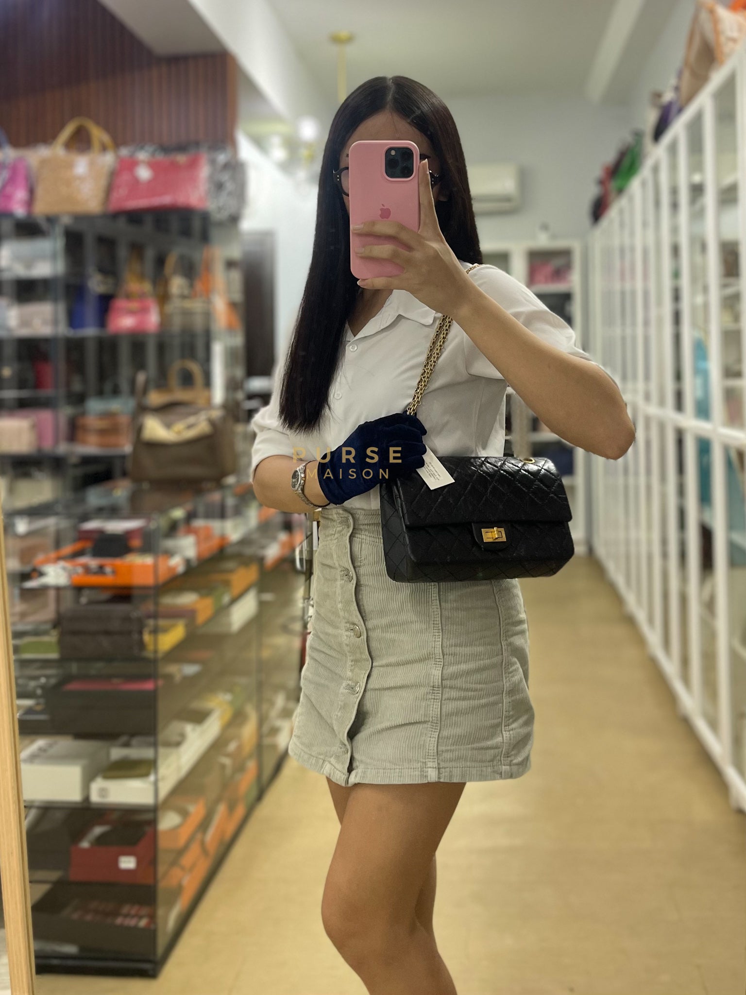 Reissue 2.55 Size 225 Small Black in Calfskin Distressed Leather (Microchip) | Purse Maison Luxury Bags Shop
