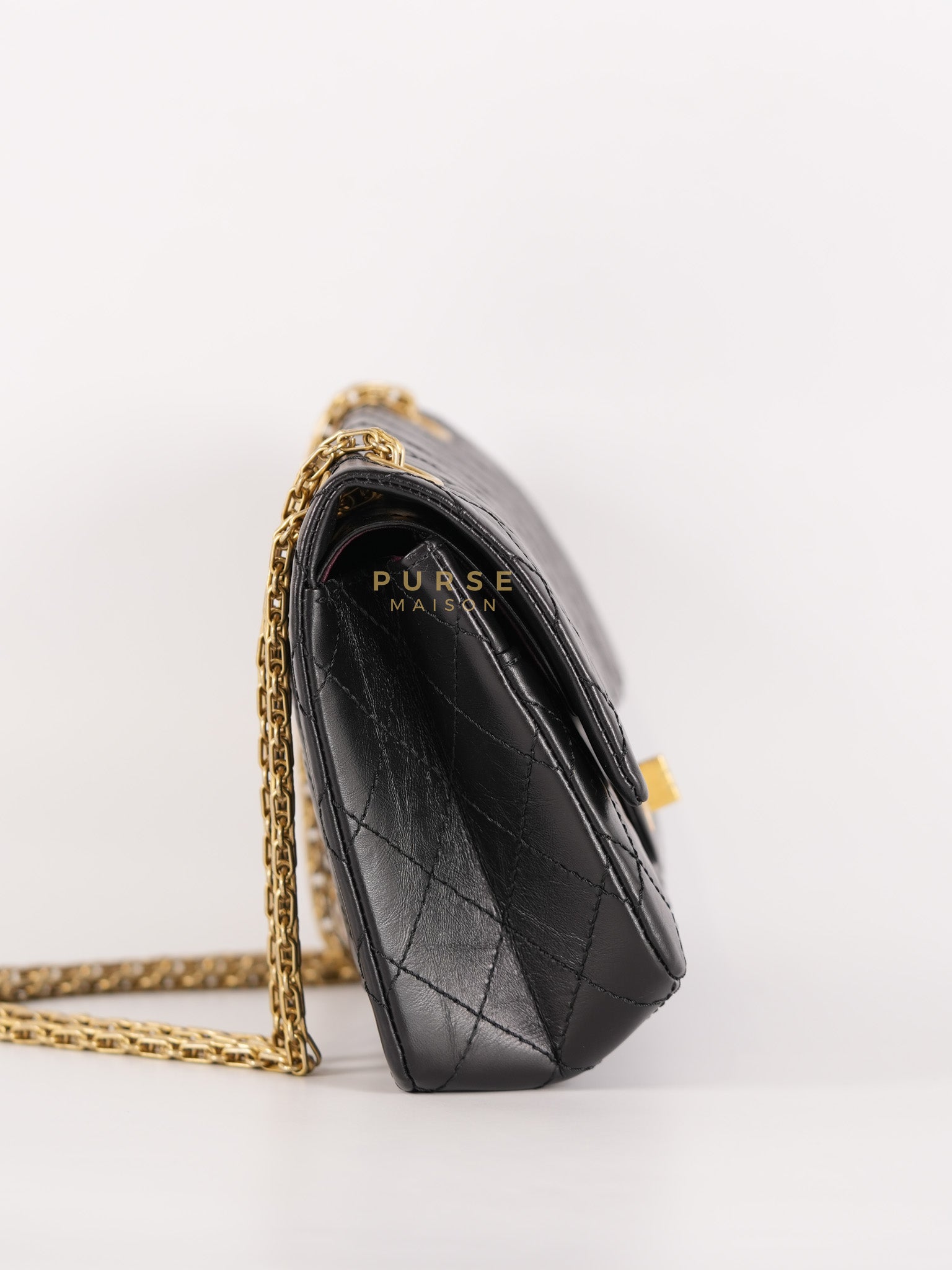 Reissue 2.55 Size 225 Small Black in Calfskin Distressed Leather (Microchip) | Purse Maison Luxury Bags Shop