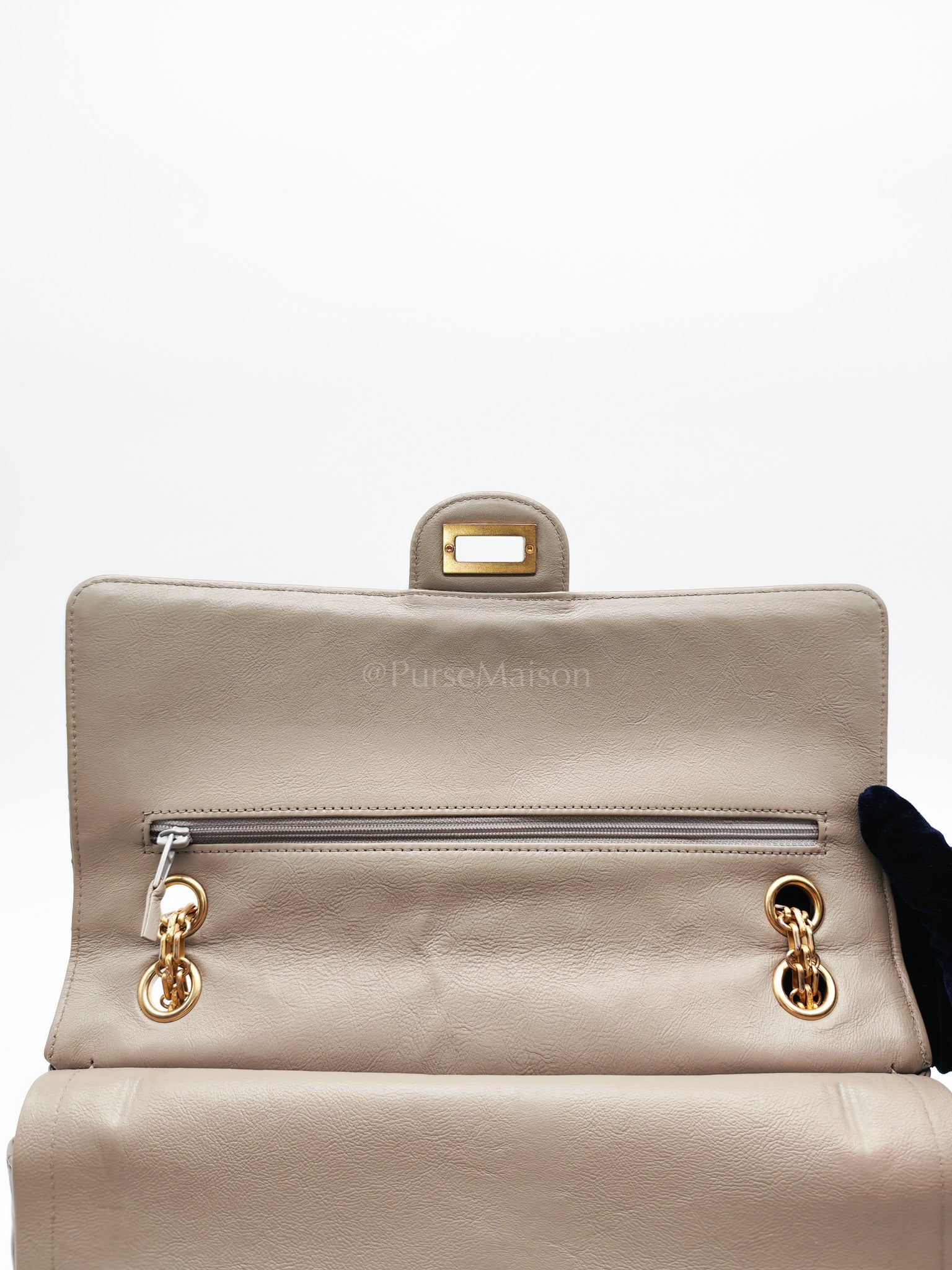 Reissue 2.55 Size 226 in Gray Beige Chevron Calfskin Leather Aged Gold Hardware(Series 27) | Purse Maison Luxury Bags Shop