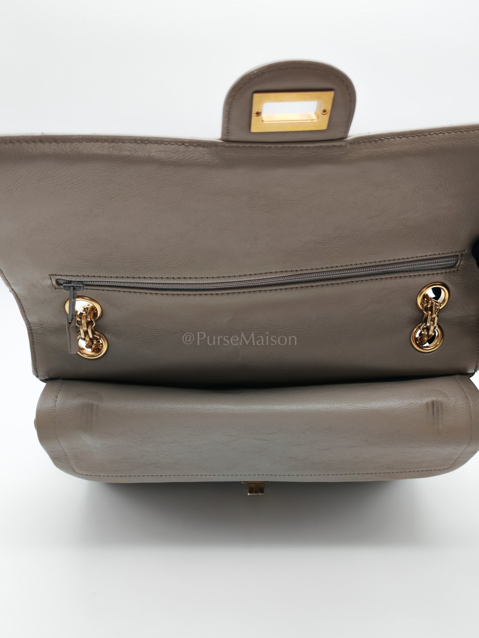 Reissue 2.55 Size 226 in Gray Beige Chevron Calfskin Leather Aged Gold Hardware(Series 27) | Purse Maison Luxury Bags Shop