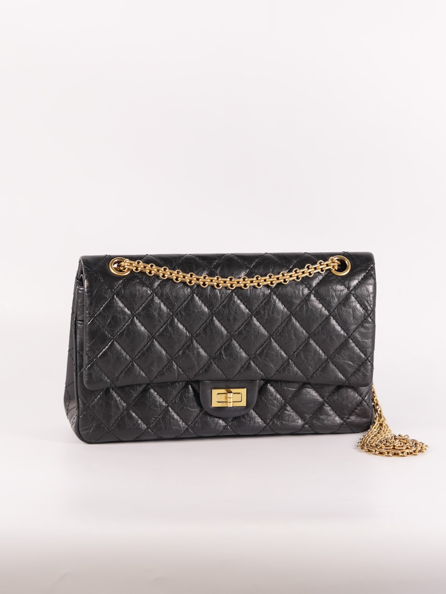 Reissue 2.55 Size 226 (Medium) in Black Quilted Calfskin Leather & Gold Hardware Series 21 | Purse Maison Luxury Bags Shop