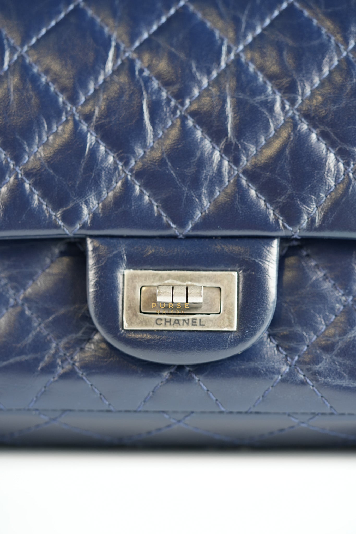 Reissue 2.55 Navy Blue Distressed Calfskin Leather Series 24 | Purse Maison Luxury Bags Shop