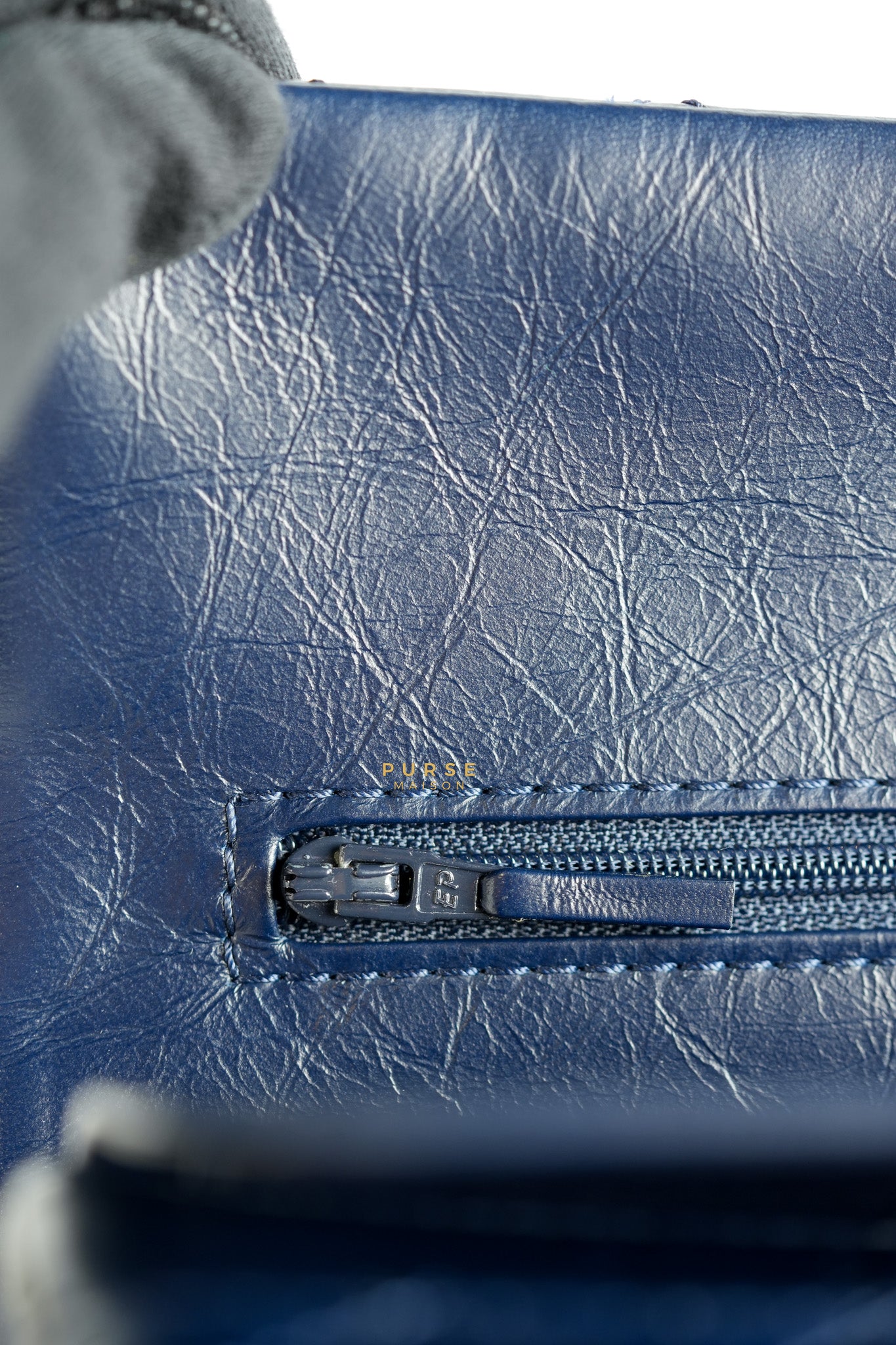 Reissue 2.55 Navy Blue Distressed Calfskin Leather Series 24 | Purse Maison Luxury Bags Shop