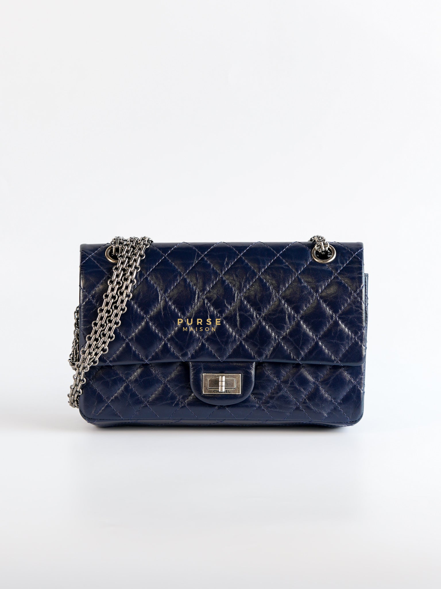 Reissue 2.55 Navy Blue Distressed Calfskin Leather Series 24 | Purse Maison Luxury Bags Shop