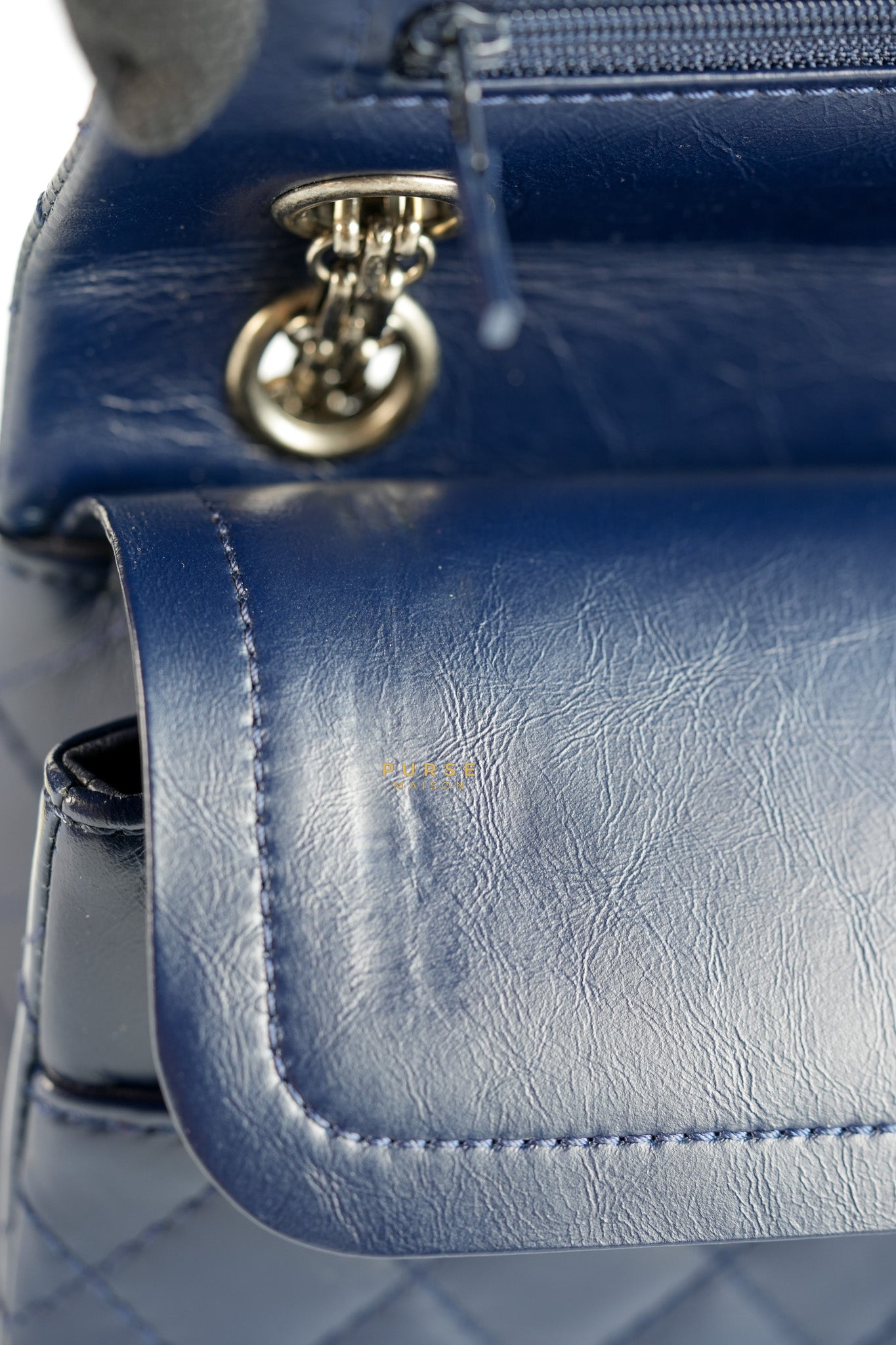 Reissue 2.55 Navy Blue Distressed Calfskin Leather Series 24 | Purse Maison Luxury Bags Shop
