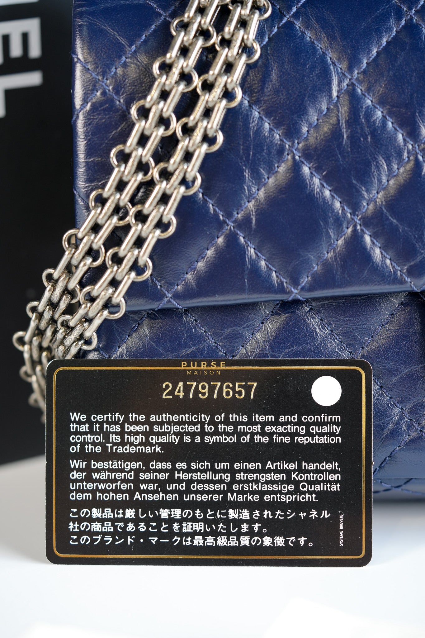 Reissue 2.55 Navy Blue Distressed Calfskin Leather Series 24 | Purse Maison Luxury Bags Shop