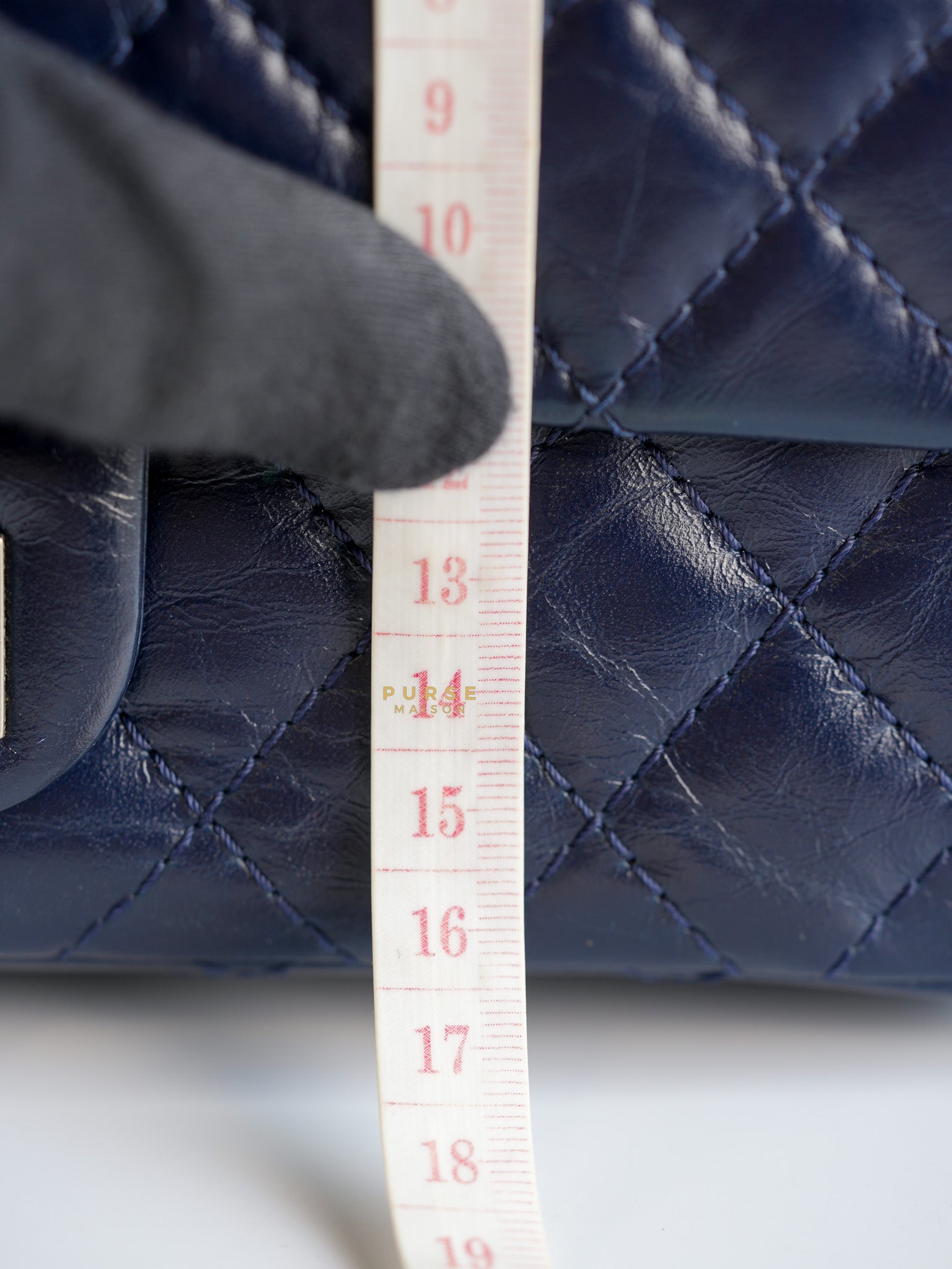 Reissue 2.55 Navy Blue Distressed Calfskin Leather Series 24 | Purse Maison Luxury Bags Shop