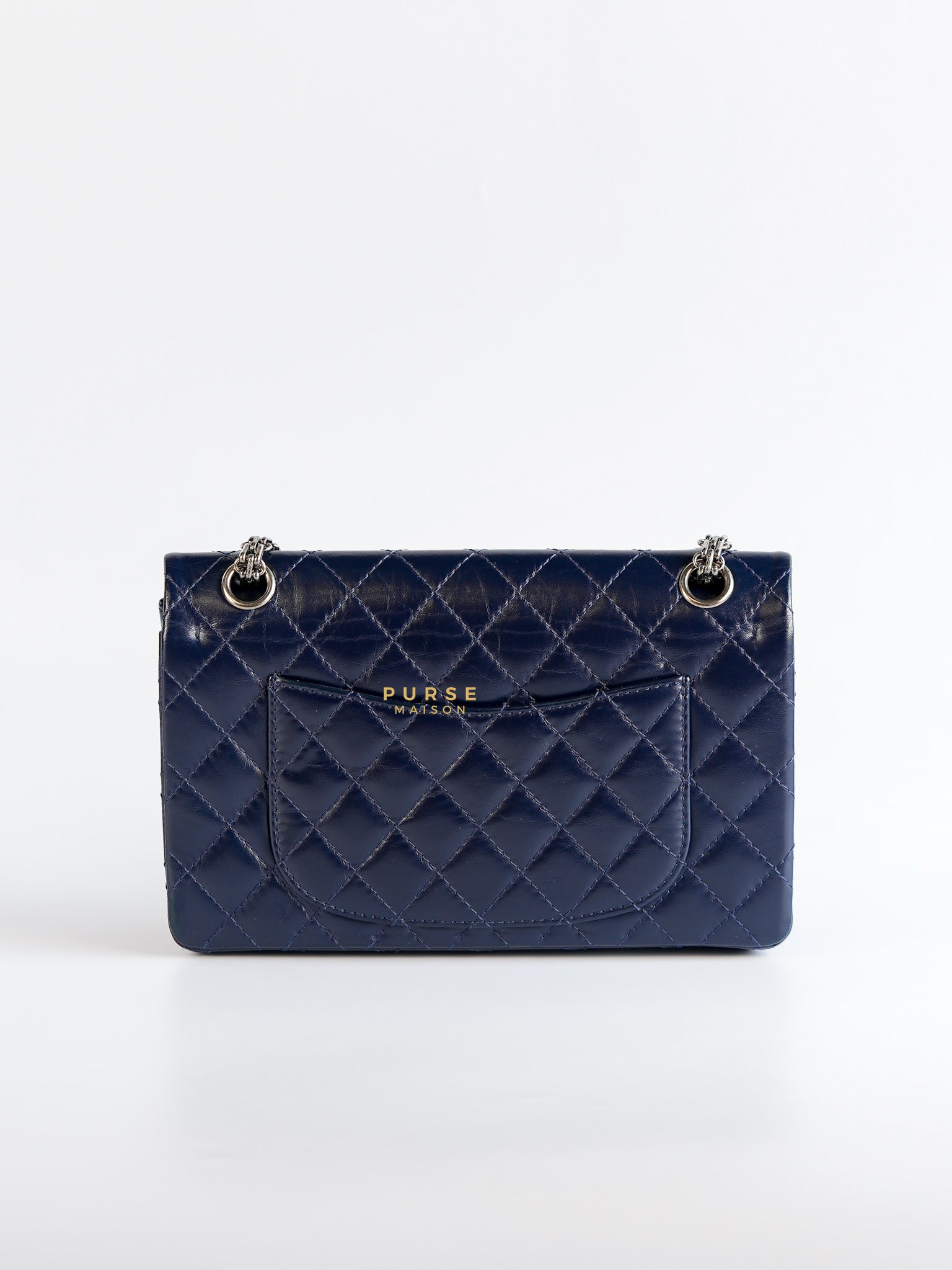 Reissue 2.55 Navy Blue Distressed Calfskin Leather Series 24 | Purse Maison Luxury Bags Shop