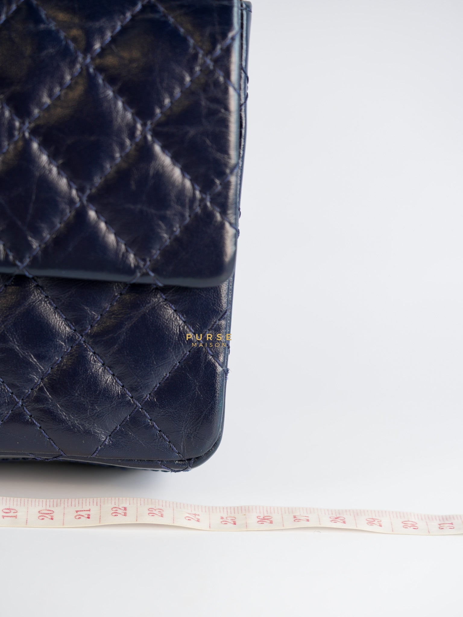 Reissue 2.55 Navy Blue Distressed Calfskin Leather Series 24 | Purse Maison Luxury Bags Shop