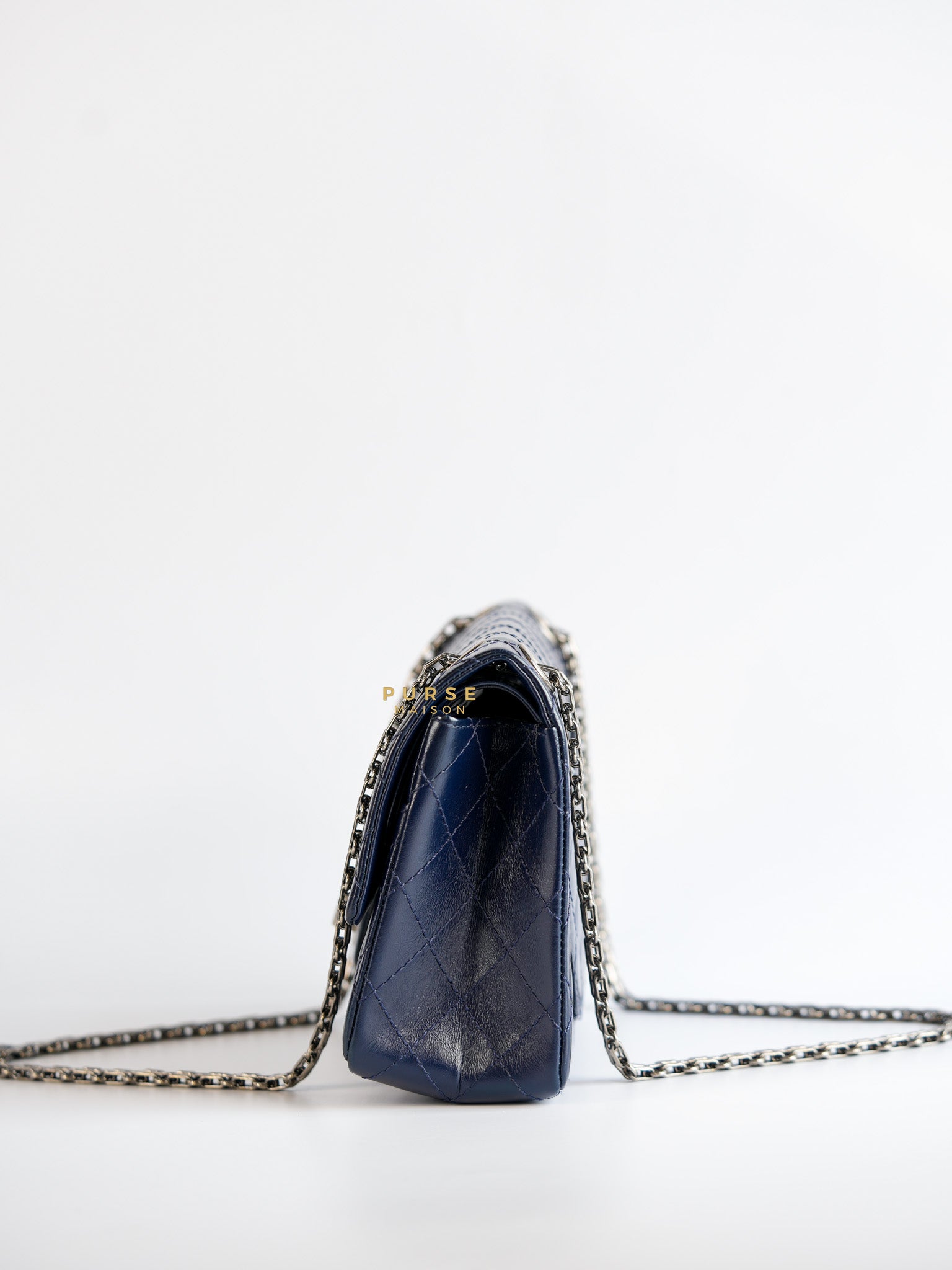 Reissue 2.55 Navy Blue Distressed Calfskin Leather Series 24 | Purse Maison Luxury Bags Shop