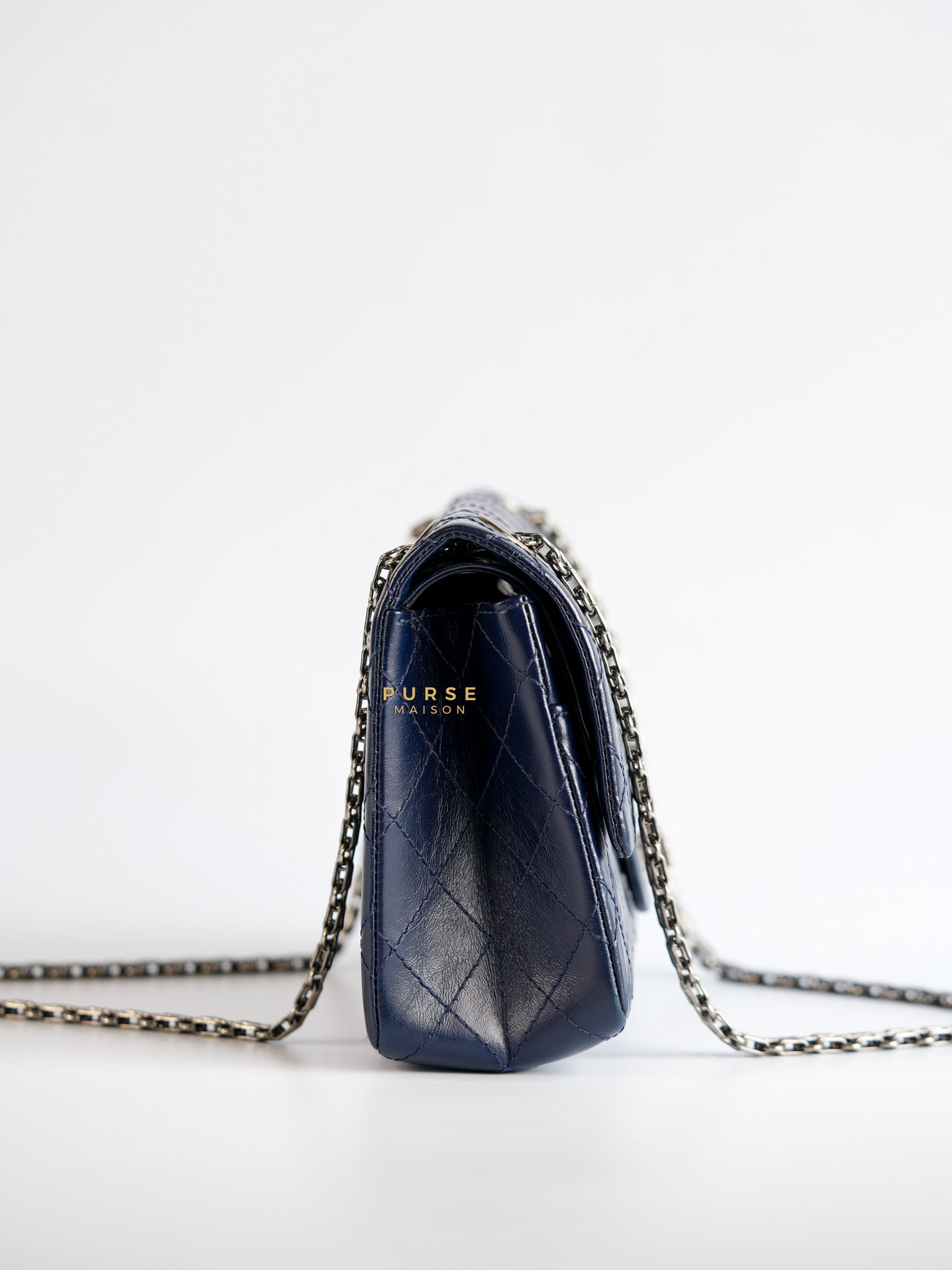 Reissue 2.55 Navy Blue Distressed Calfskin Leather Series 24 | Purse Maison Luxury Bags Shop
