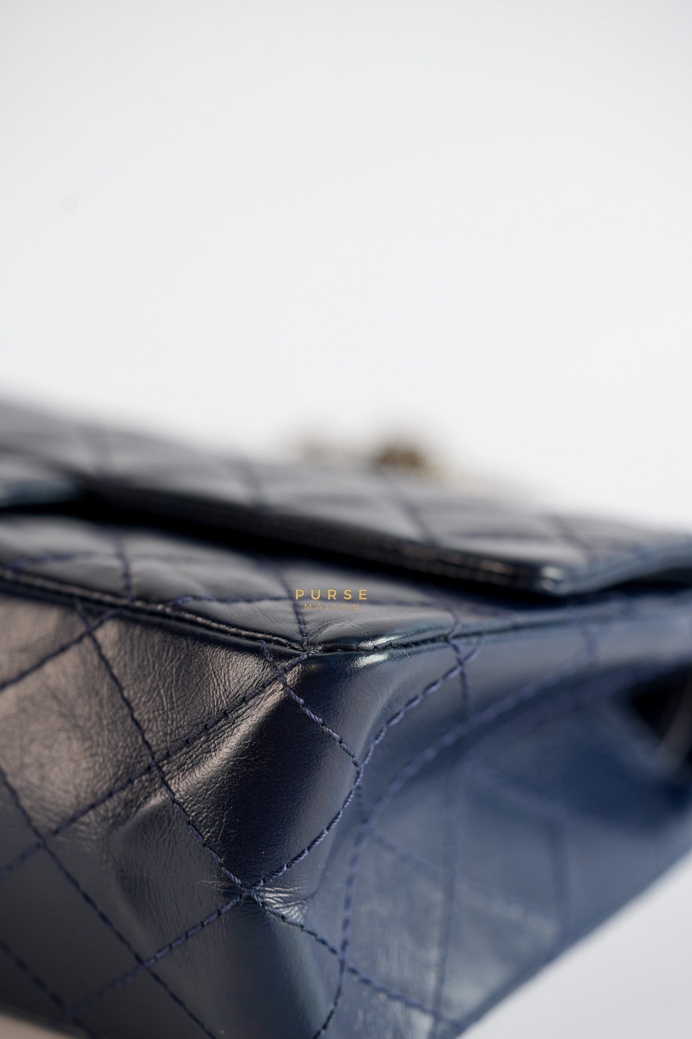 Reissue 2.55 Navy Blue Distressed Calfskin Leather Series 24 | Purse Maison Luxury Bags Shop