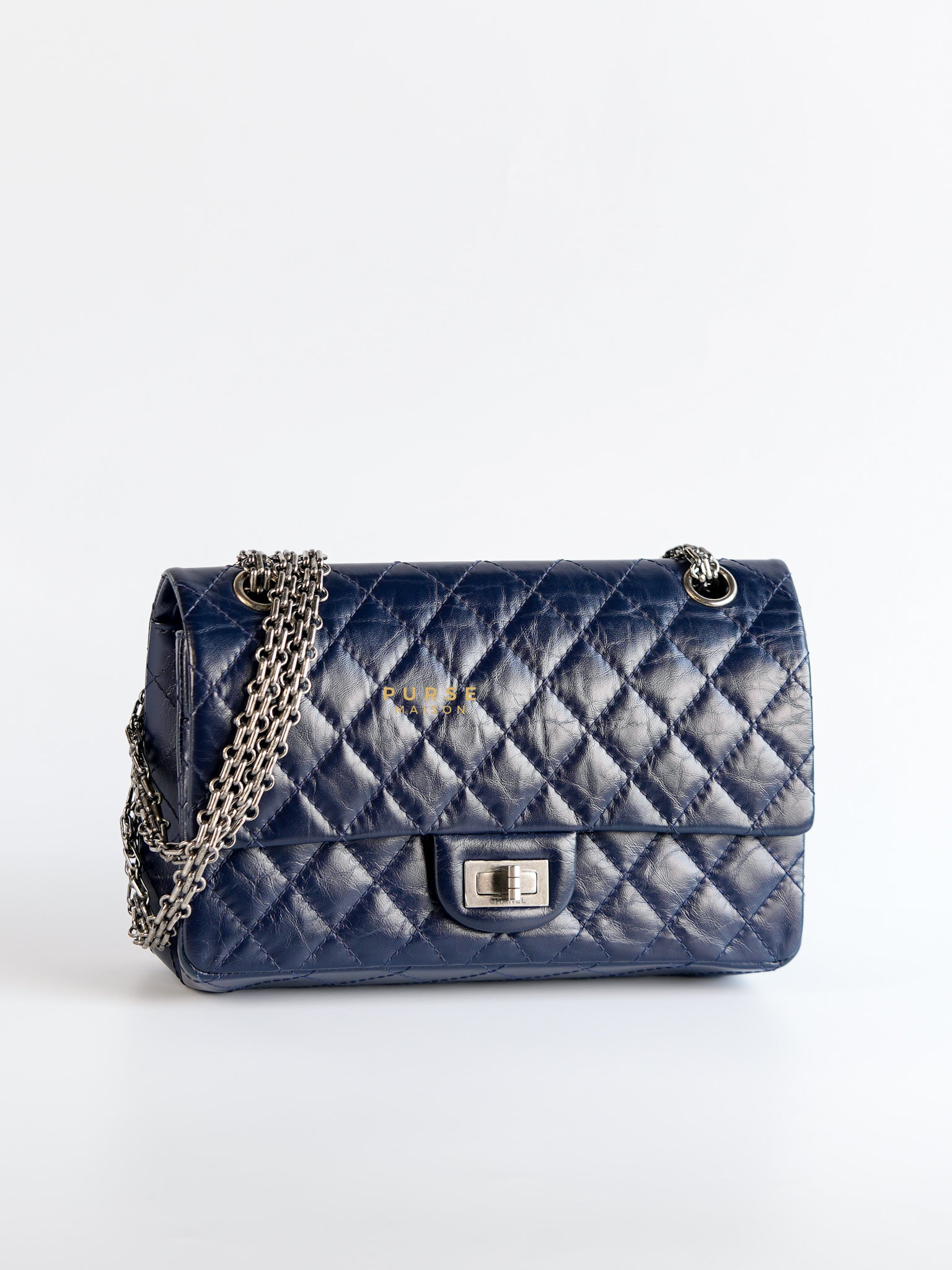 Reissue 2.55 Navy Blue Distressed Calfskin Leather Series 24 | Purse Maison Luxury Bags Shop