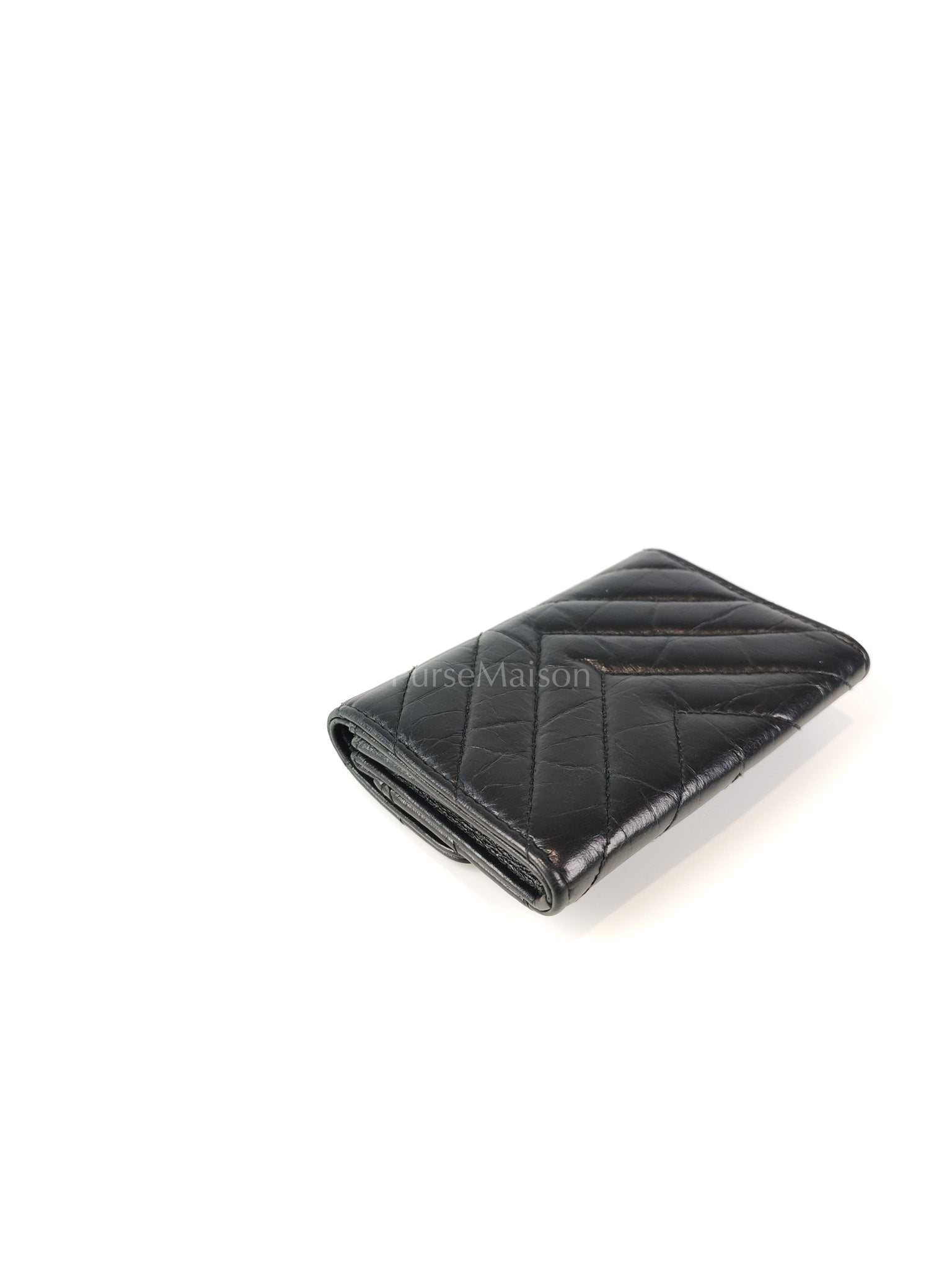 Reissue Flap Card Holder So Black in Distressed Calfskin Leather Series 24 | Purse Maison Luxury Bags Shop