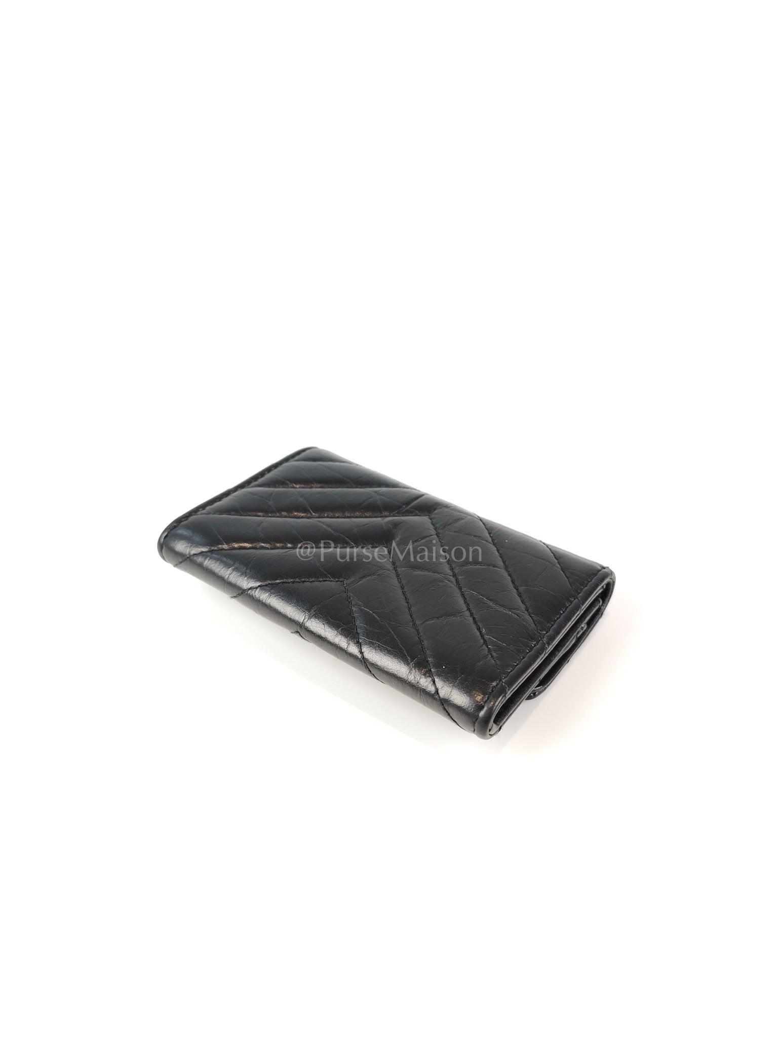 Reissue Flap Card Holder So Black in Distressed Calfskin Leather Series 24 | Purse Maison Luxury Bags Shop