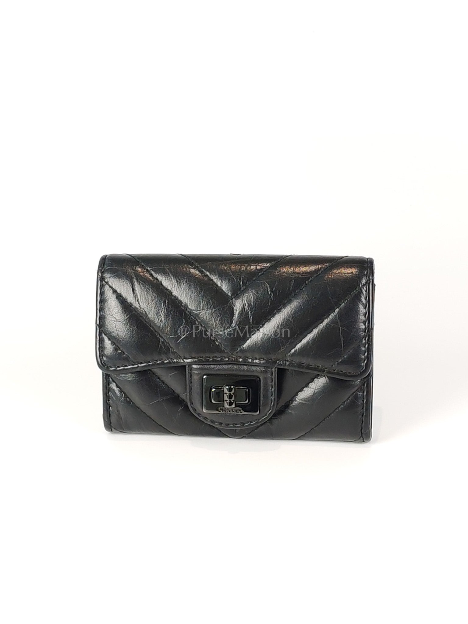 Reissue Flap Card Holder So Black in Distressed Calfskin Leather Series 24 | Purse Maison Luxury Bags Shop