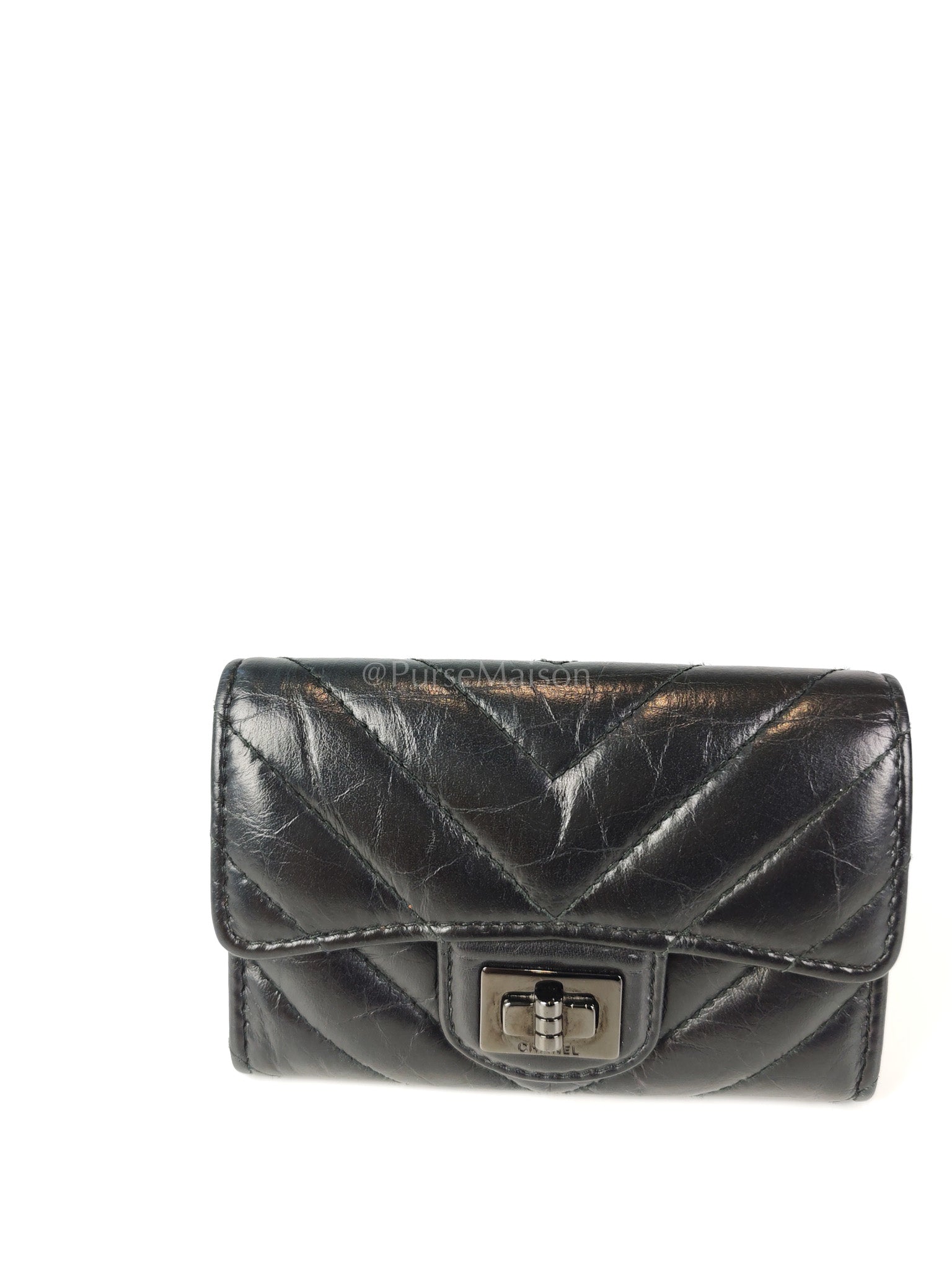 Reissue Flap Card Holder So Black in Distressed Calfskin Leather Series 24 | Purse Maison Luxury Bags Shop