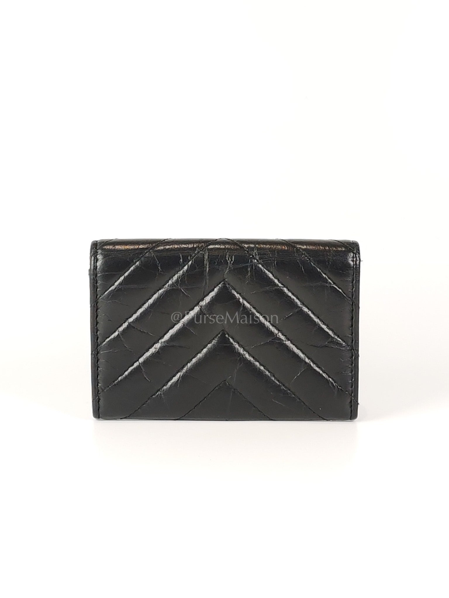 Reissue Flap Card Holder So Black in Distressed Calfskin Leather Series 24 | Purse Maison Luxury Bags Shop