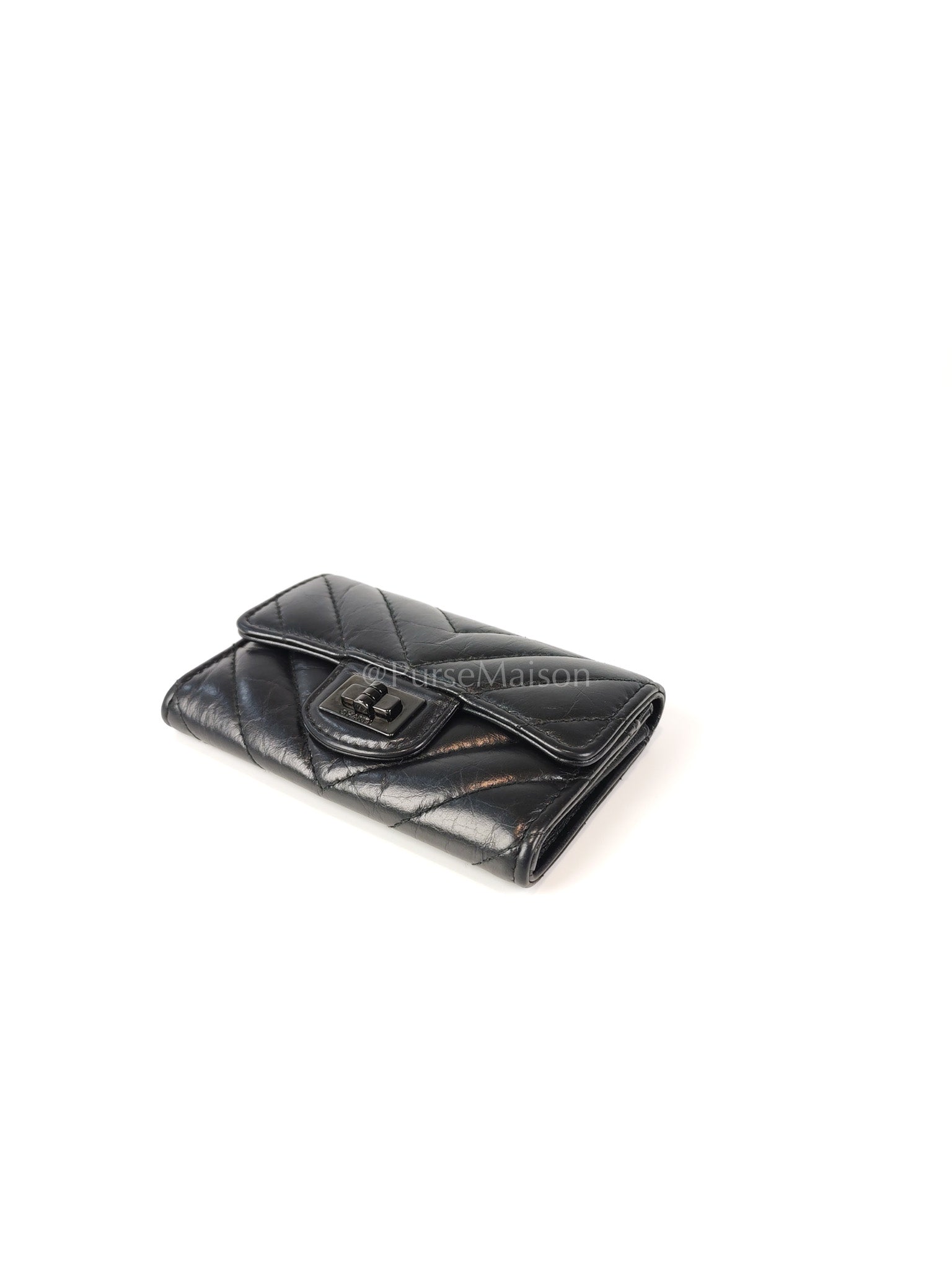 Reissue Flap Card Holder So Black in Distressed Calfskin Leather Series 24 | Purse Maison Luxury Bags Shop