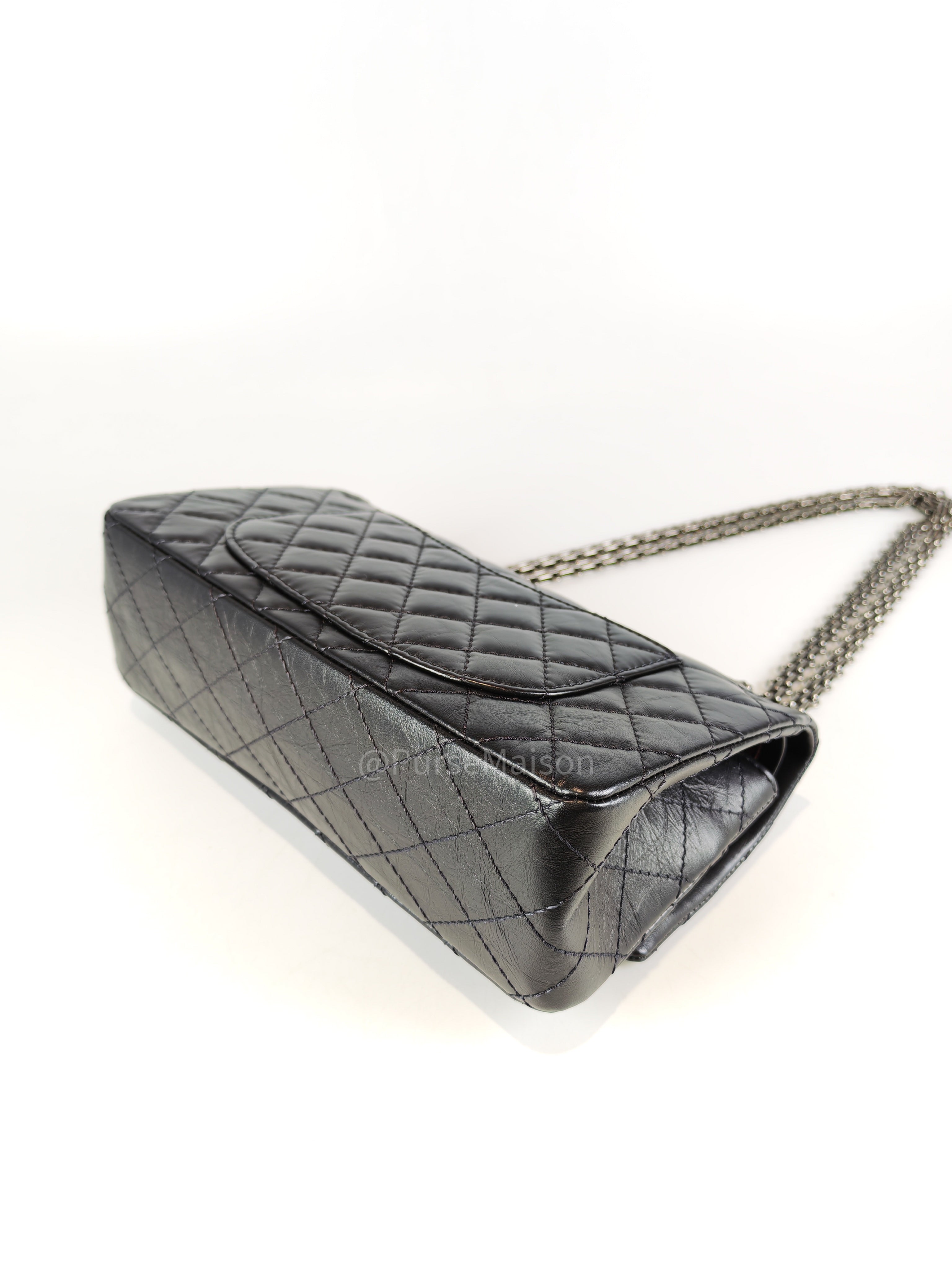 Reissue Small in Black Aged Calfskin Leather and Ruthenium Hardware (Microchip) | Purse Maison Luxury Bags Shop