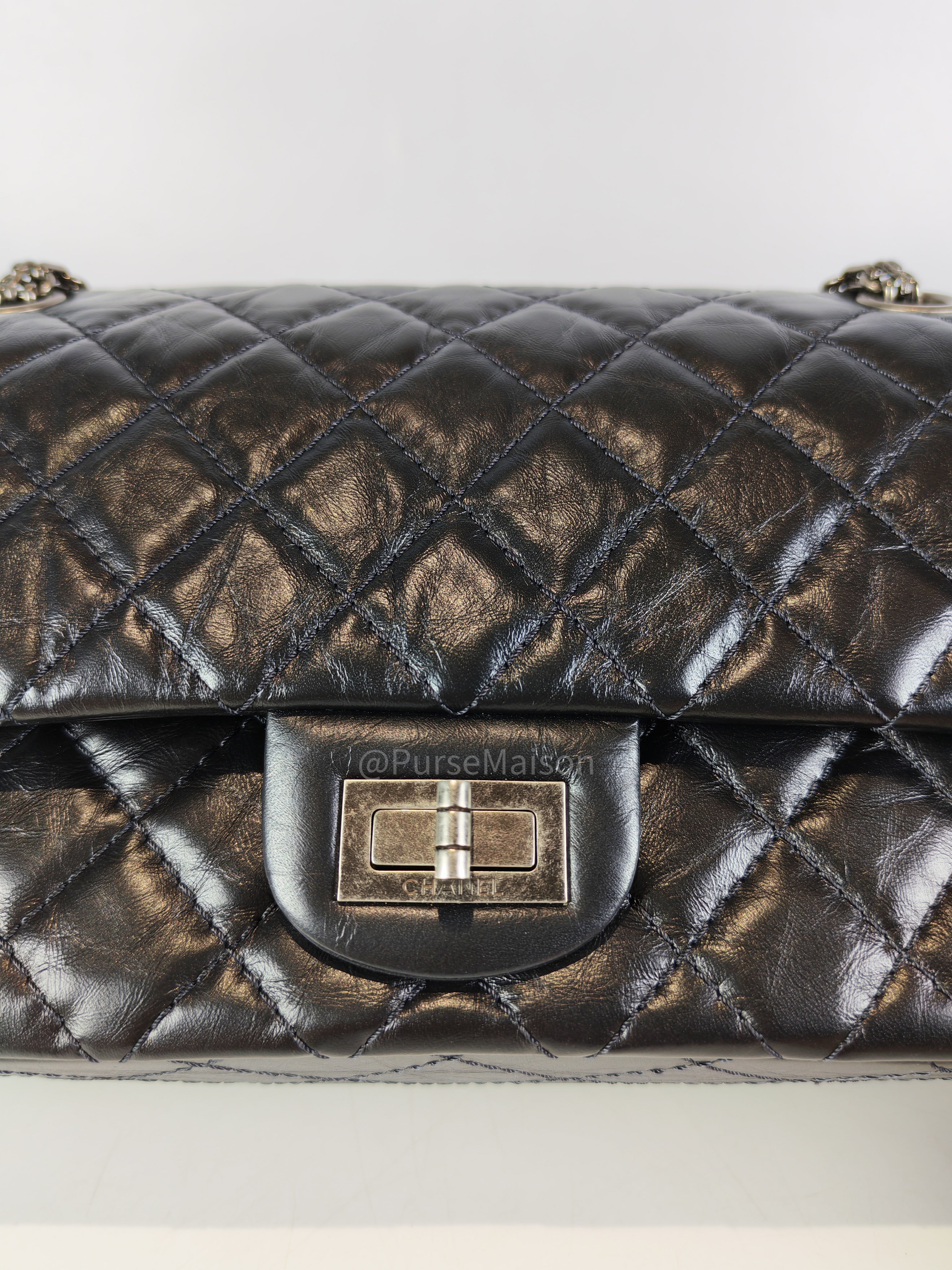 Reissue Small in Black Aged Calfskin Leather and Ruthenium Hardware (Microchip) | Purse Maison Luxury Bags Shop