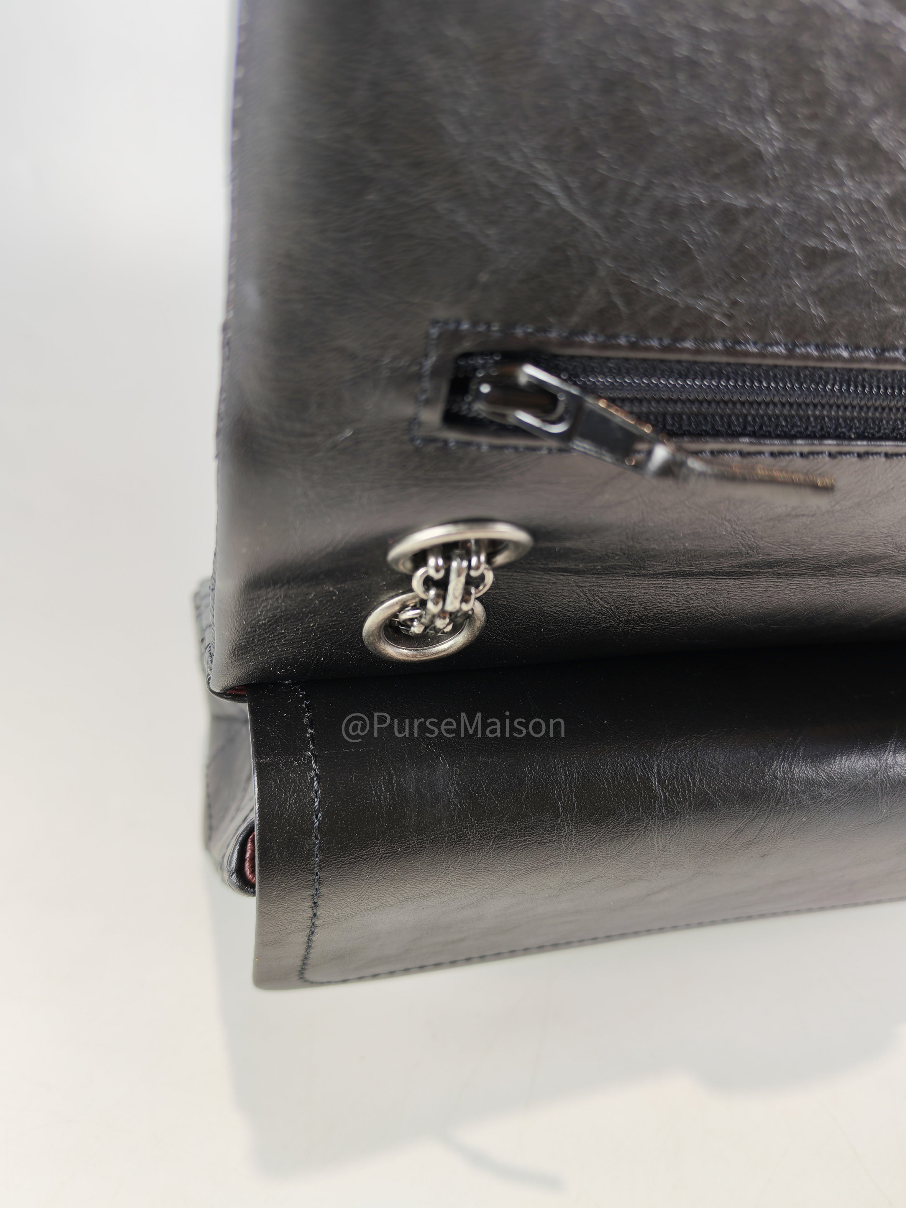 Reissue Small in Black Aged Calfskin Leather and Ruthenium Hardware (Microchip) | Purse Maison Luxury Bags Shop