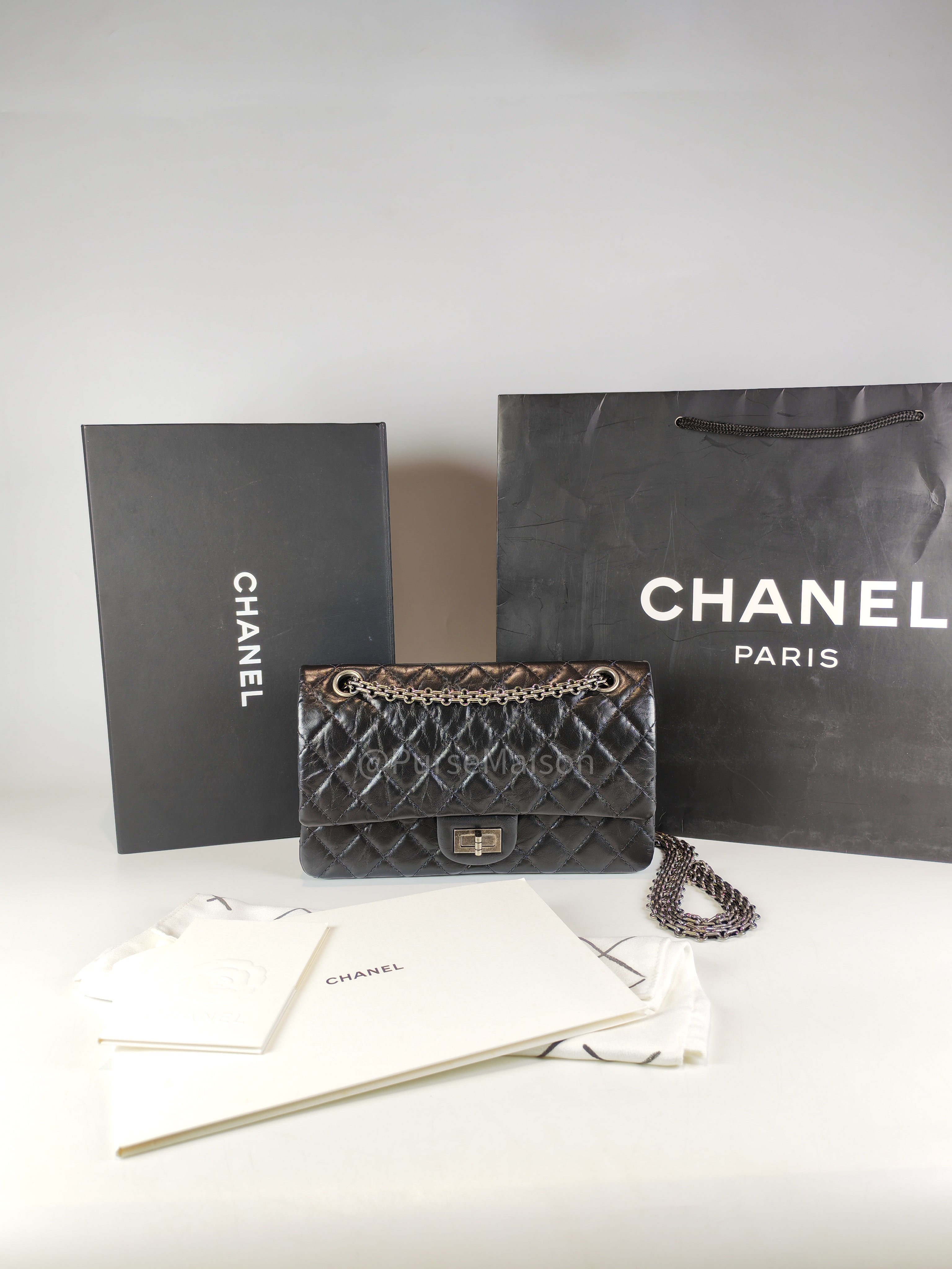 Reissue Small in Black Aged Calfskin Leather and Ruthenium Hardware (Microchip) | Purse Maison Luxury Bags Shop