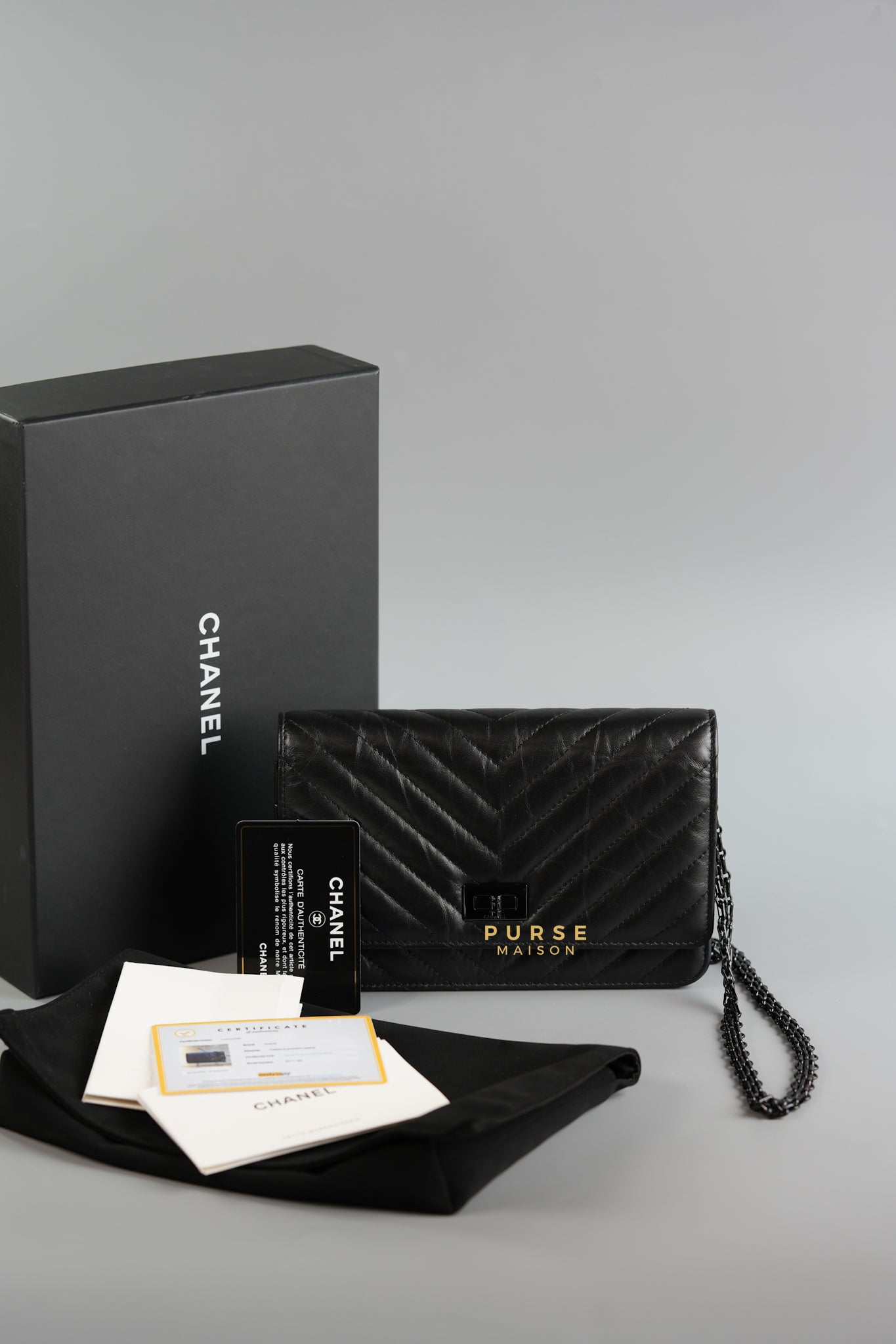 Reissue Wallet on Chain Chevron Calfskin Leather So Black Series 30 | Purse Maison Luxury Bags Shop