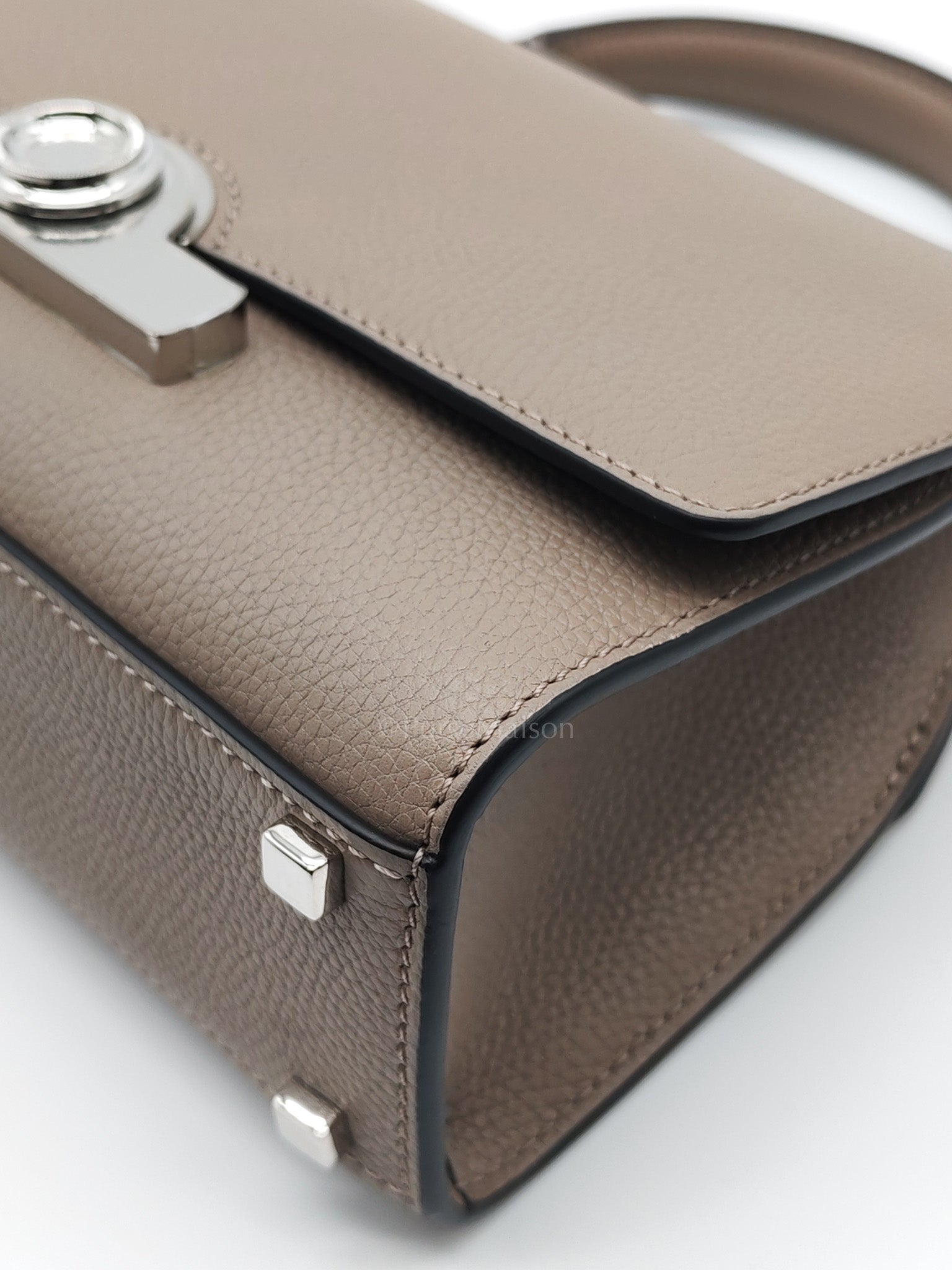Rejane BB Hand Bag in Taupe Taurillon Calfskin Leather & Silver Hardware | Purse Maison Luxury Bags Shop