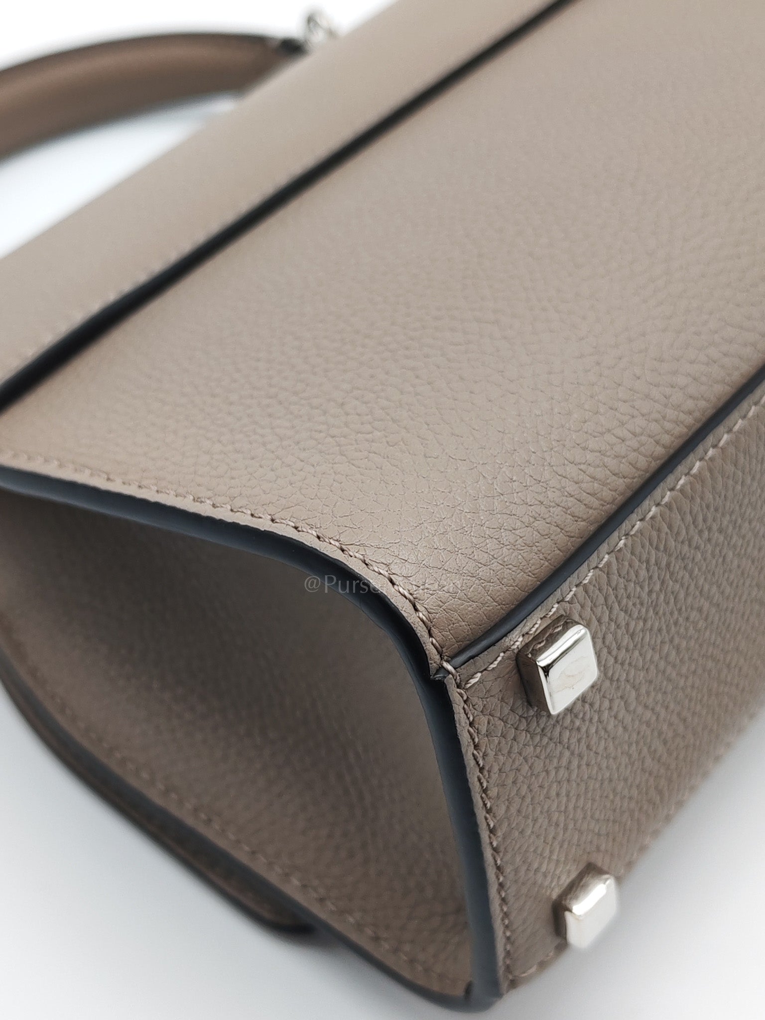 Rejane BB Hand Bag in Taupe Taurillon Calfskin Leather & Silver Hardware | Purse Maison Luxury Bags Shop