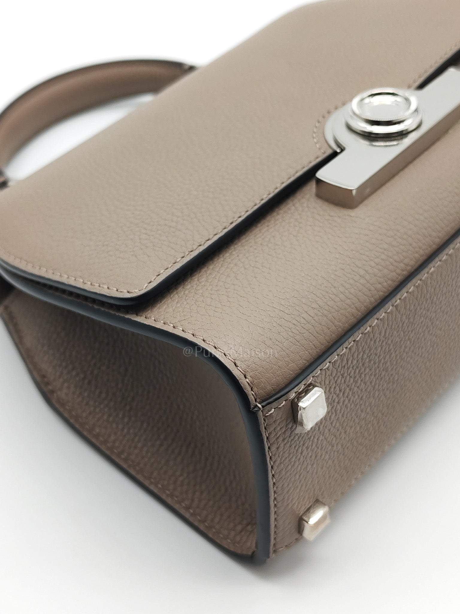 Rejane BB Hand Bag in Taupe Taurillon Calfskin Leather & Silver Hardware | Purse Maison Luxury Bags Shop