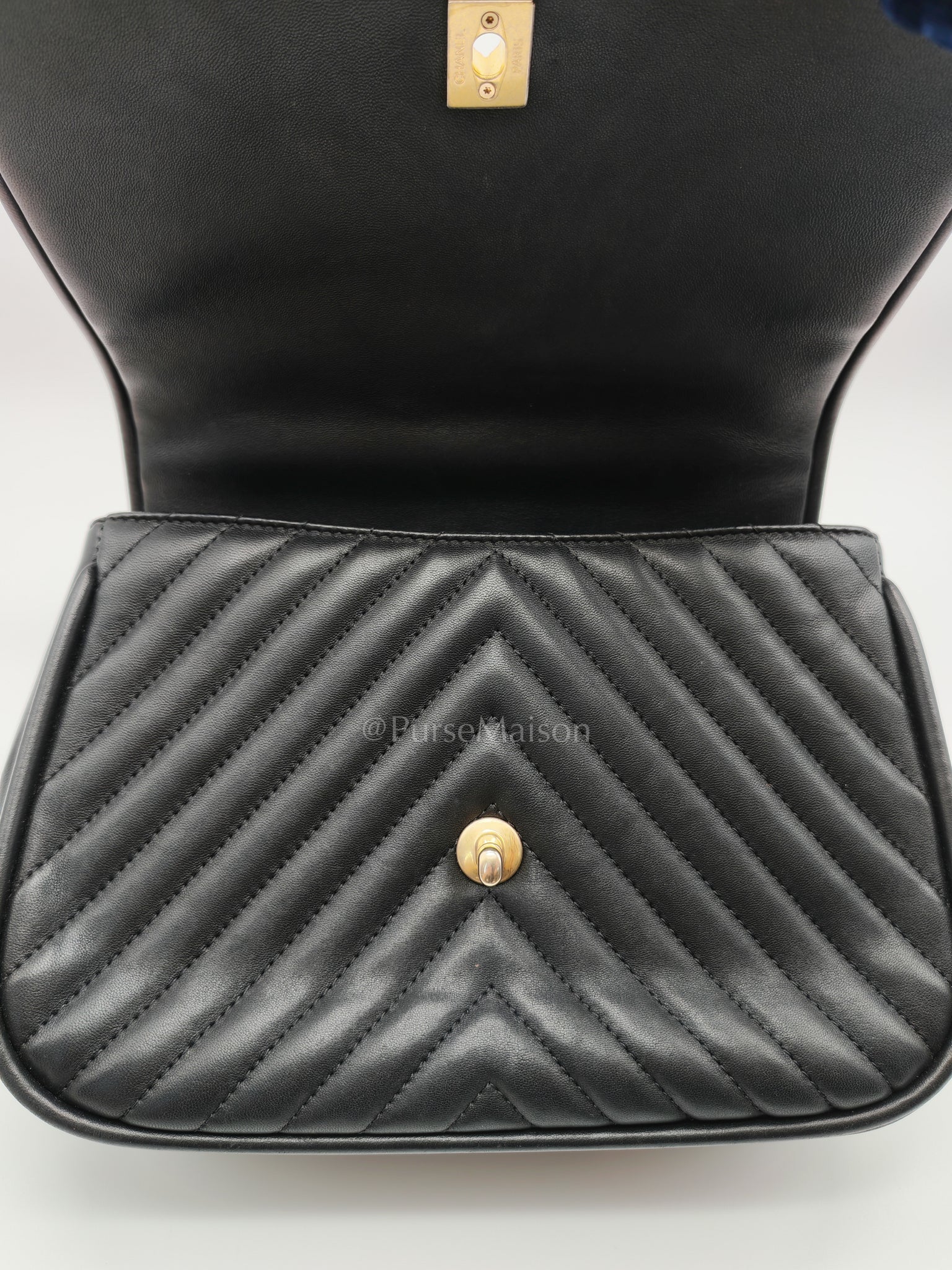 Reverse Chevron Quilted Top Handle Flap Bag in Lambskin Leather and Aged Gold Hardware Series 24 | Purse Maison Luxury Bags Shop