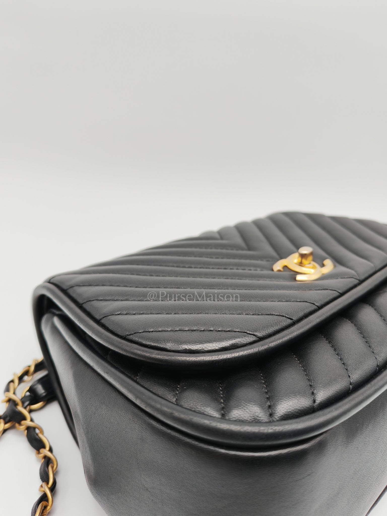 Reverse Chevron Quilted Top Handle Flap Bag in Lambskin Leather and Aged Gold Hardware Series 24 | Purse Maison Luxury Bags Shop