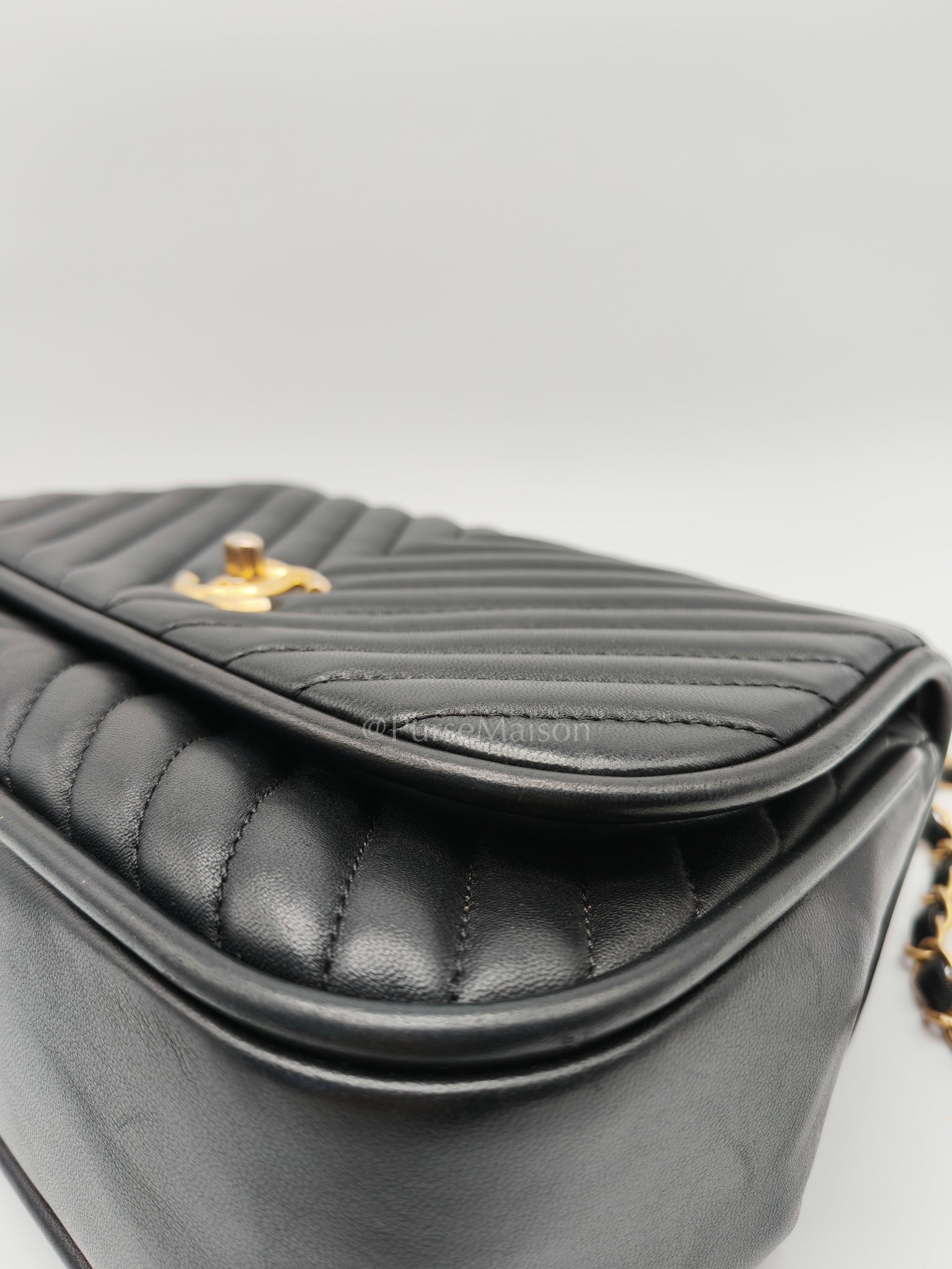 Reverse Chevron Quilted Top Handle Flap Bag in Lambskin Leather and Aged Gold Hardware Series 24 | Purse Maison Luxury Bags Shop