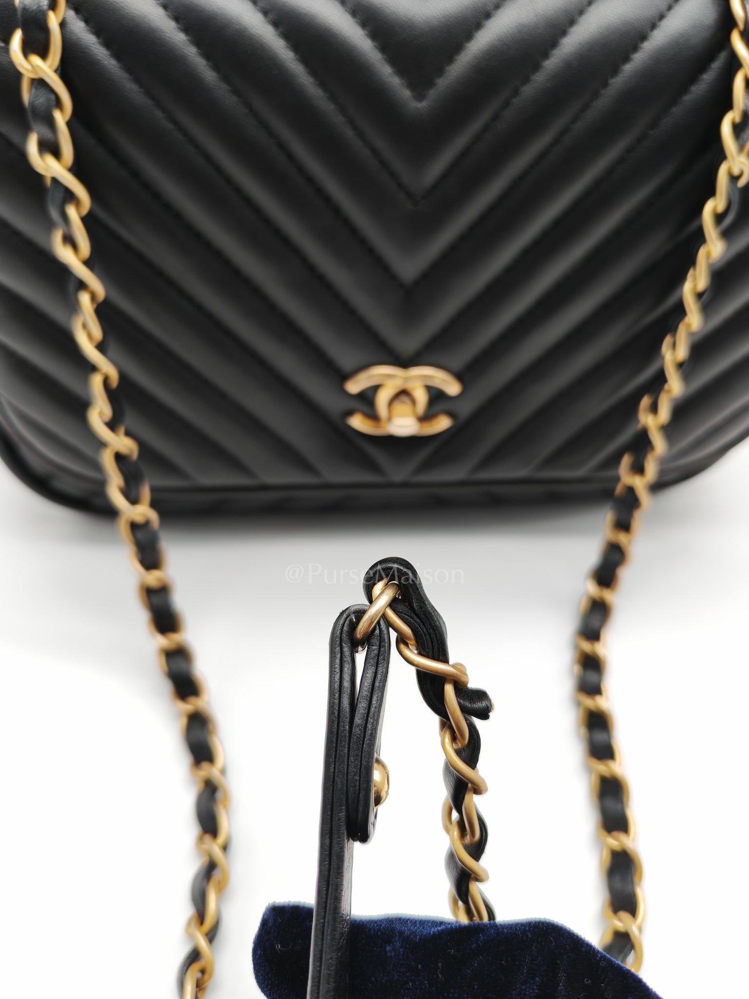Reverse Chevron Quilted Top Handle Flap Bag in Lambskin Leather and Aged Gold Hardware Series 24 | Purse Maison Luxury Bags Shop