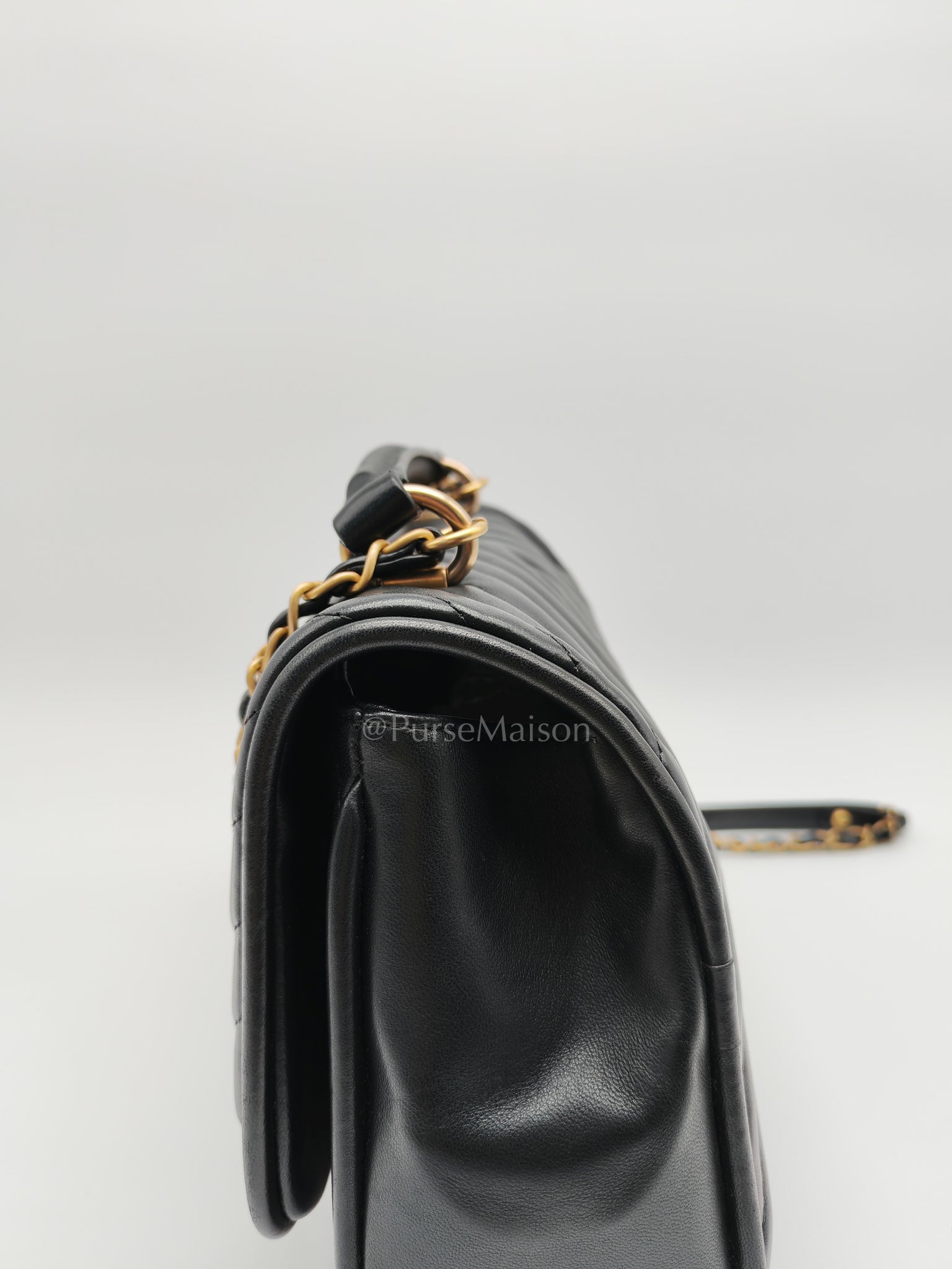 Reverse Chevron Quilted Top Handle Flap Bag in Lambskin Leather and Aged Gold Hardware Series 24 | Purse Maison Luxury Bags Shop