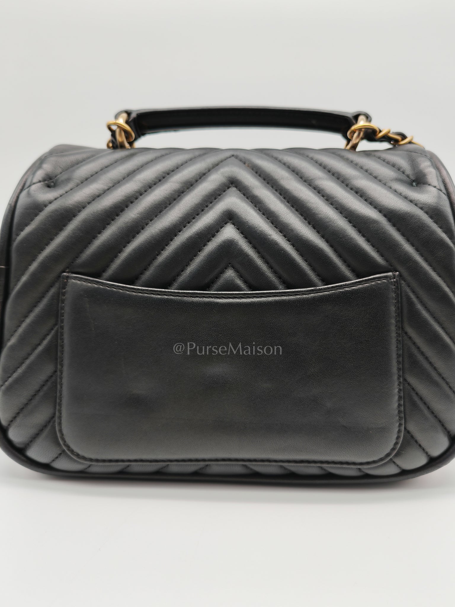 Reverse Chevron Quilted Top Handle Flap Bag in Lambskin Leather and Aged Gold Hardware Series 24 | Purse Maison Luxury Bags Shop