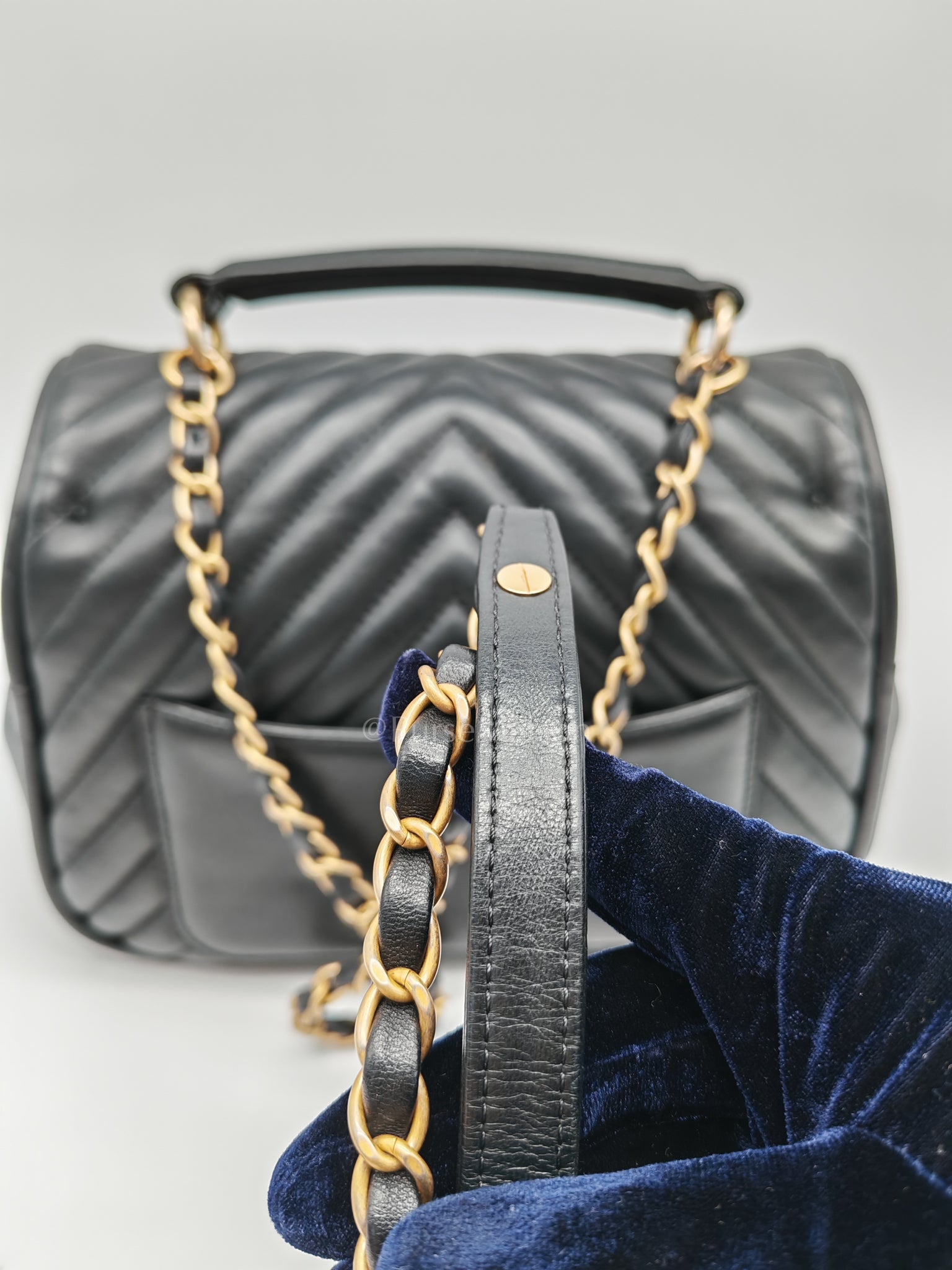 Reverse Chevron Quilted Top Handle Flap Bag in Lambskin Leather and Aged Gold Hardware Series 24 | Purse Maison Luxury Bags Shop
