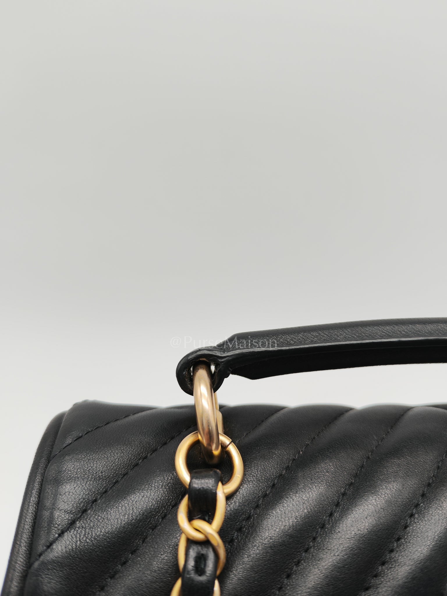 Reverse Chevron Quilted Top Handle Flap Bag in Lambskin Leather and Aged Gold Hardware Series 24 | Purse Maison Luxury Bags Shop