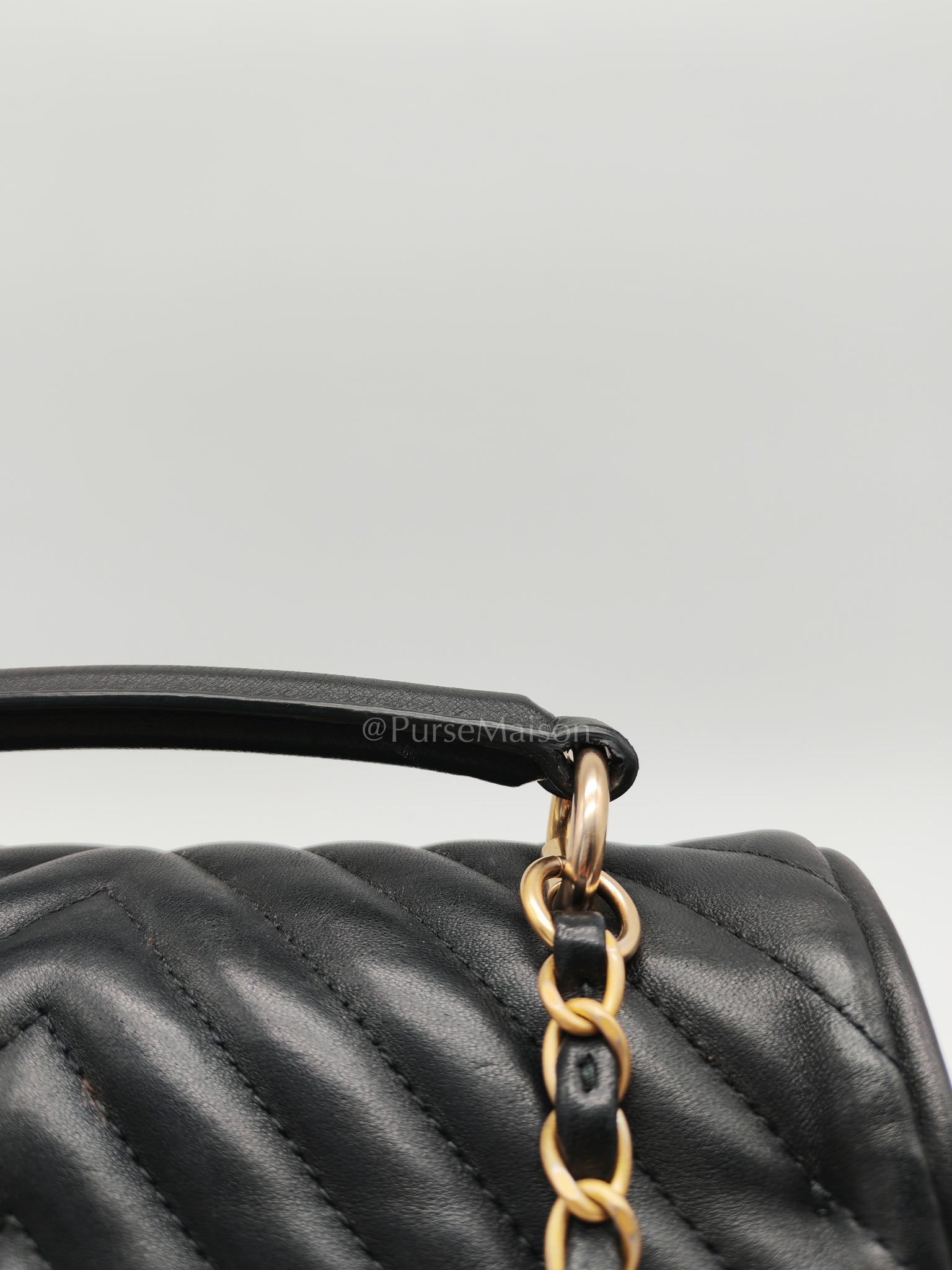 Reverse Chevron Quilted Top Handle Flap Bag in Lambskin Leather and Aged Gold Hardware Series 24 | Purse Maison Luxury Bags Shop