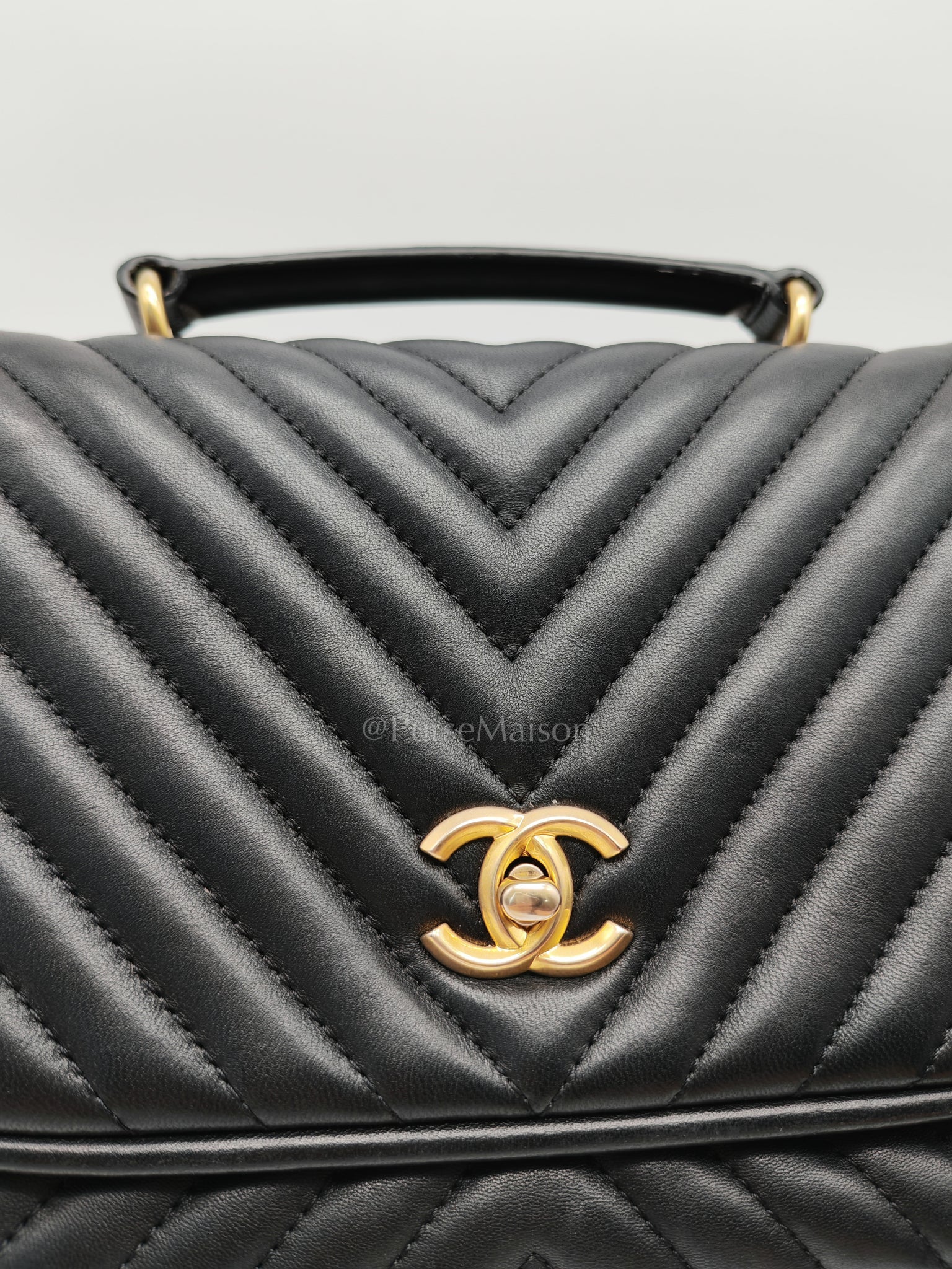 Reverse Chevron Quilted Top Handle Flap Bag in Lambskin Leather and Aged Gold Hardware Series 24 | Purse Maison Luxury Bags Shop