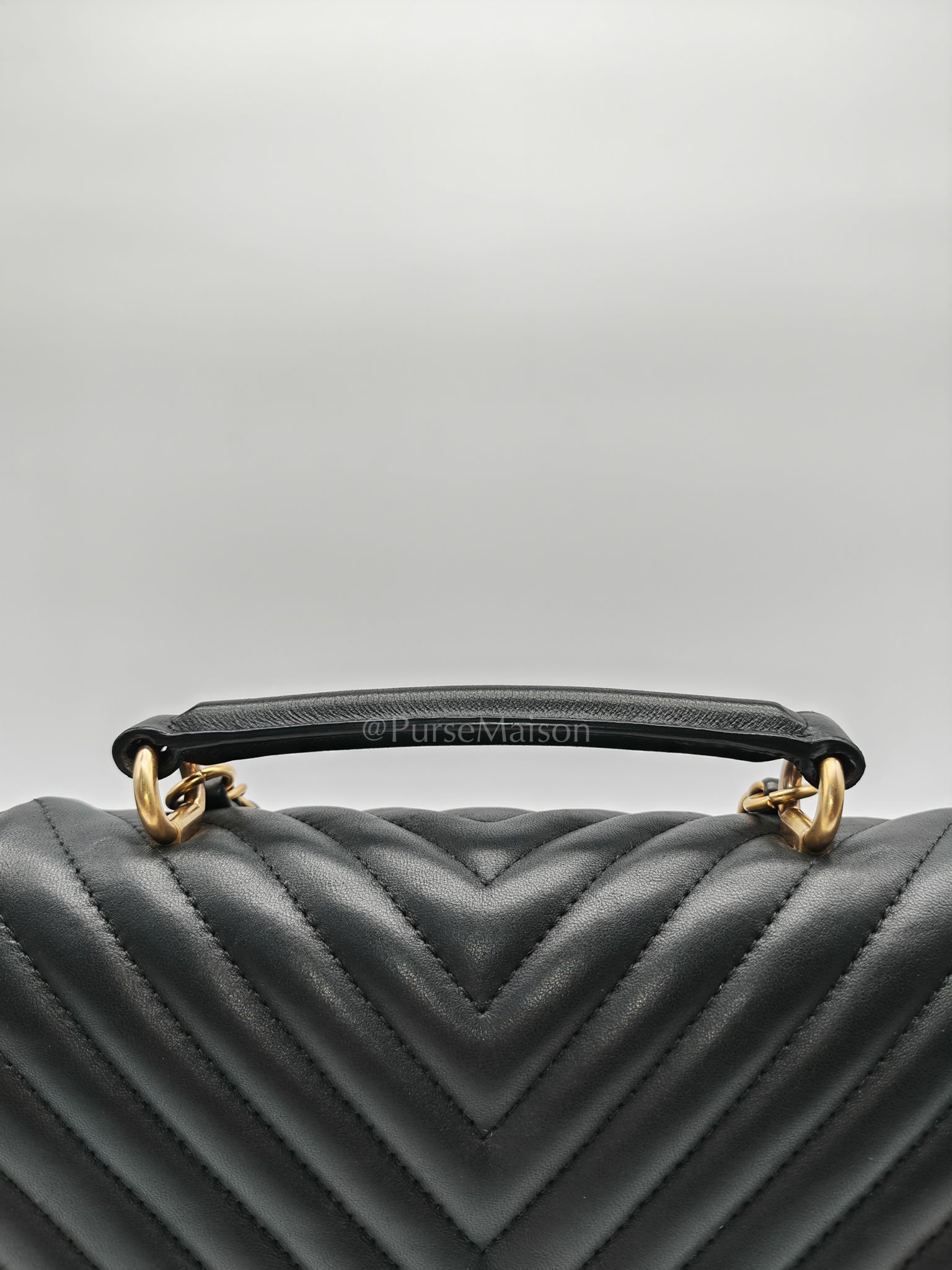 Reverse Chevron Quilted Top Handle Flap Bag in Lambskin Leather and Aged Gold Hardware Series 24 | Purse Maison Luxury Bags Shop