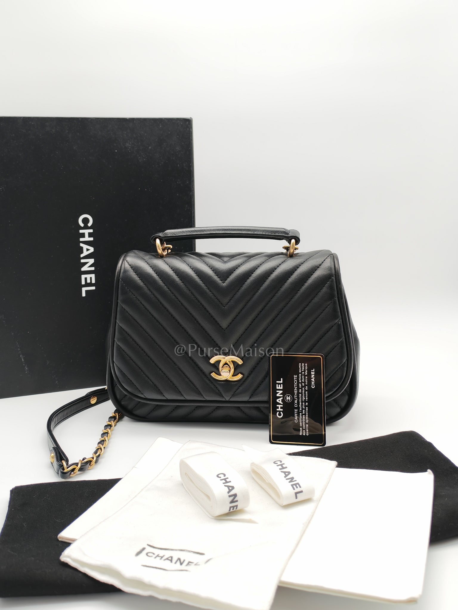 Reverse Chevron Quilted Top Handle Flap Bag in Lambskin Leather and Aged Gold Hardware Series 24 | Purse Maison Luxury Bags Shop
