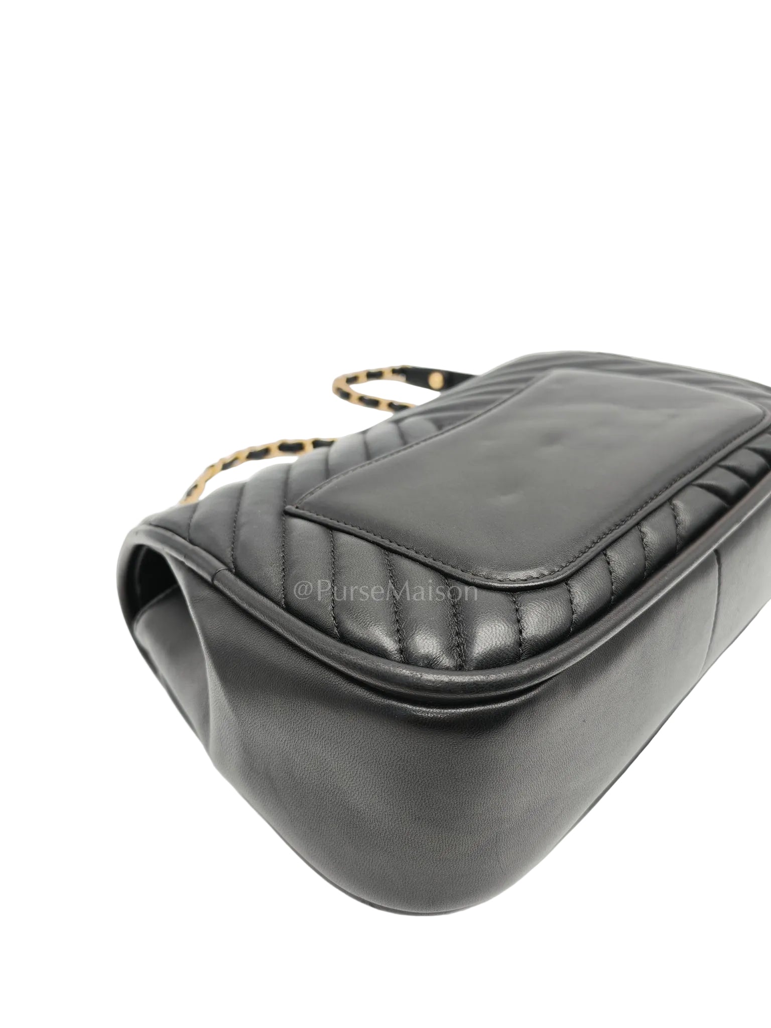 Reverse Chevron Quilted Top Handle Flap Bag in Lambskin Leather and Aged Gold Hardware Series 24 | Purse Maison Luxury Bags Shop