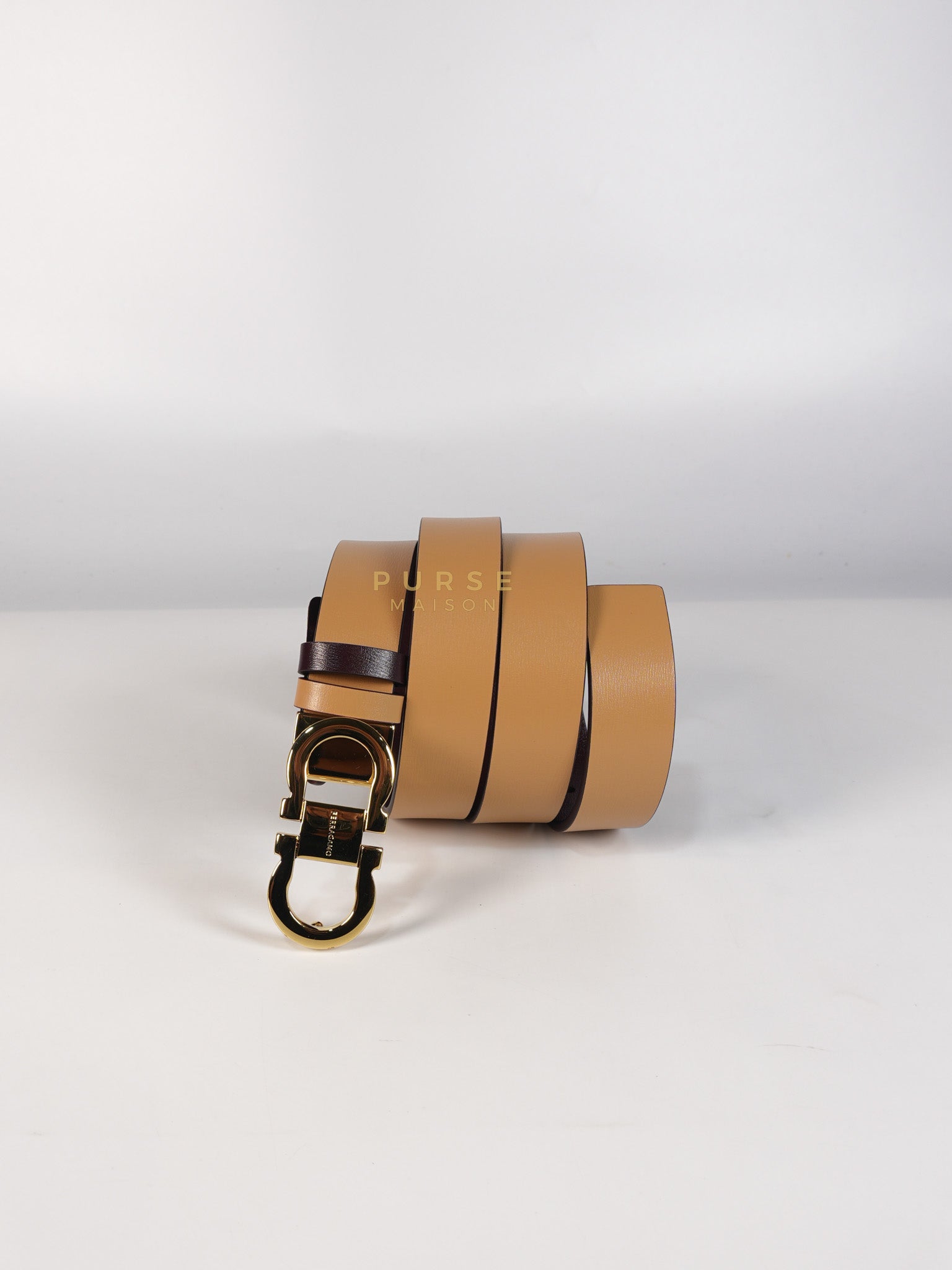 Reversible & Adjustable Gancini Belt in Light Caramel and Red Leather | Purse Maison Luxury Bags Shop